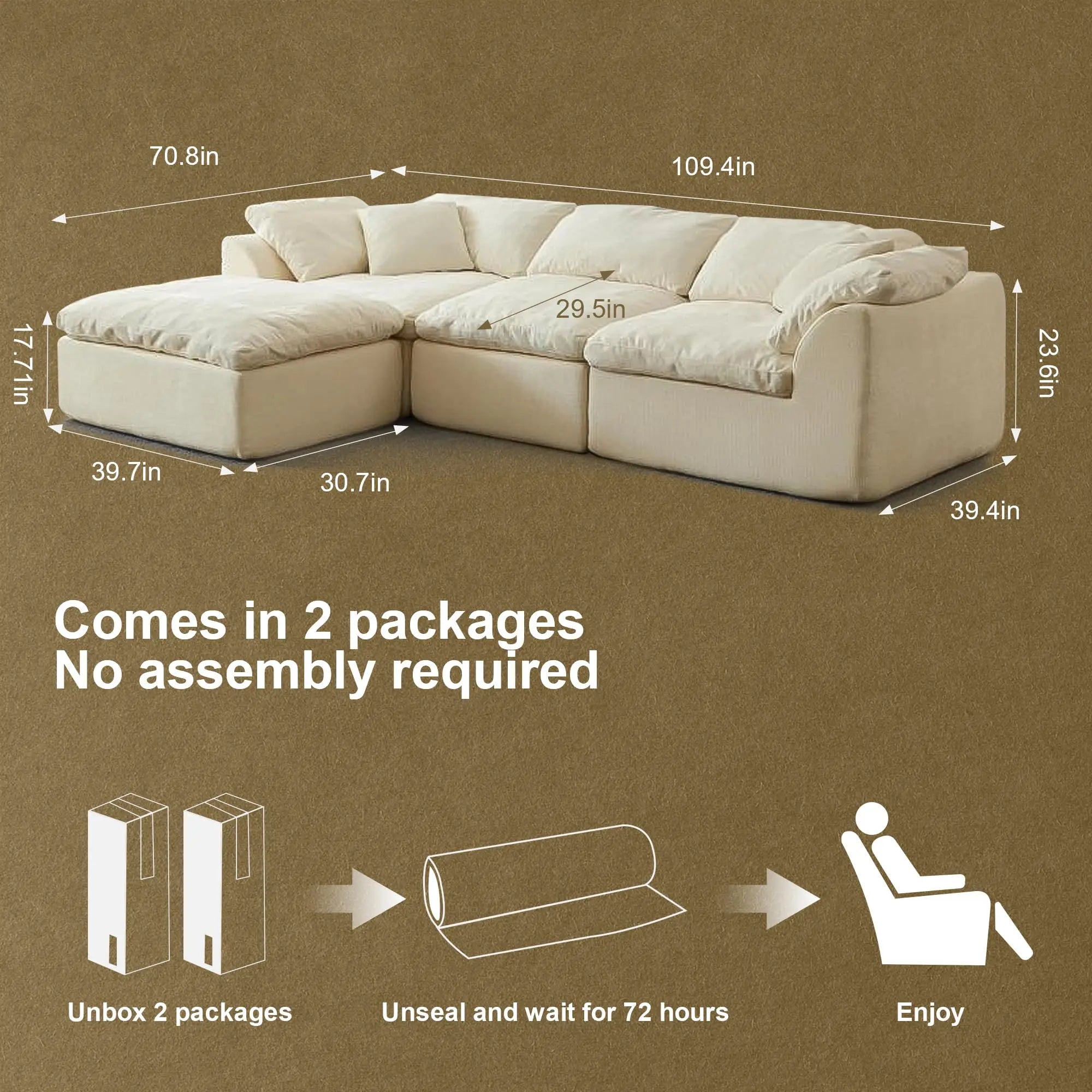 109"  L-Shaped 3-Seater Couch with Ottoman