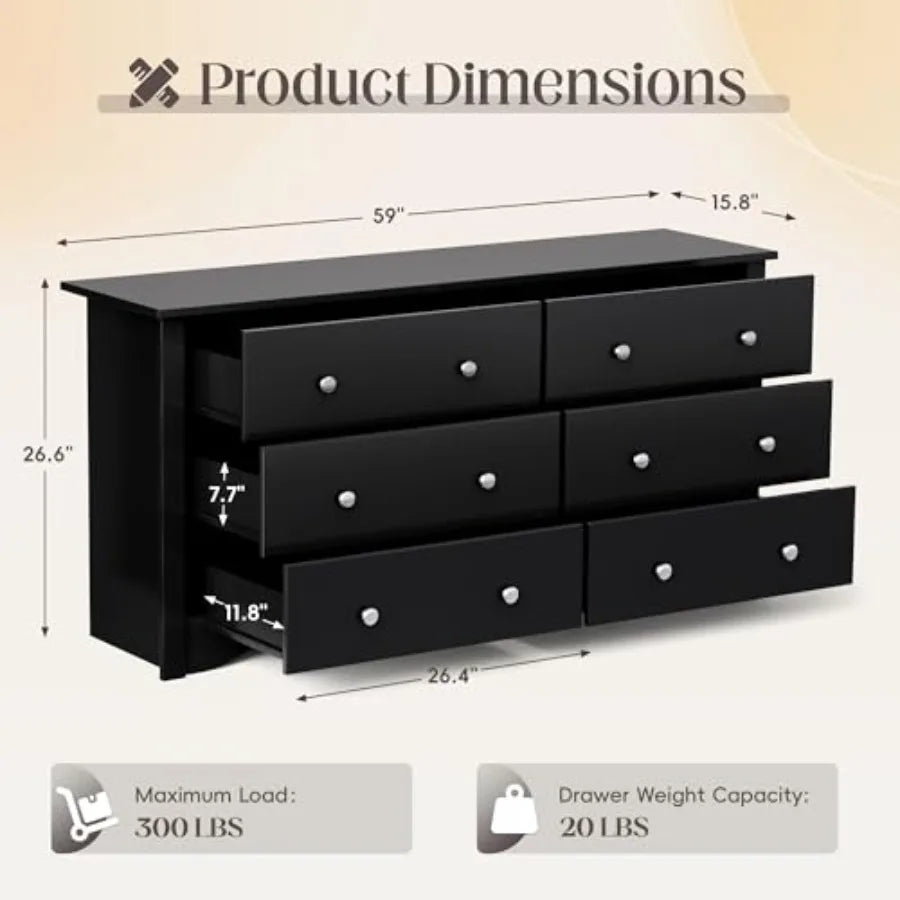 Bedroom 6 Wood Dresser Drawers