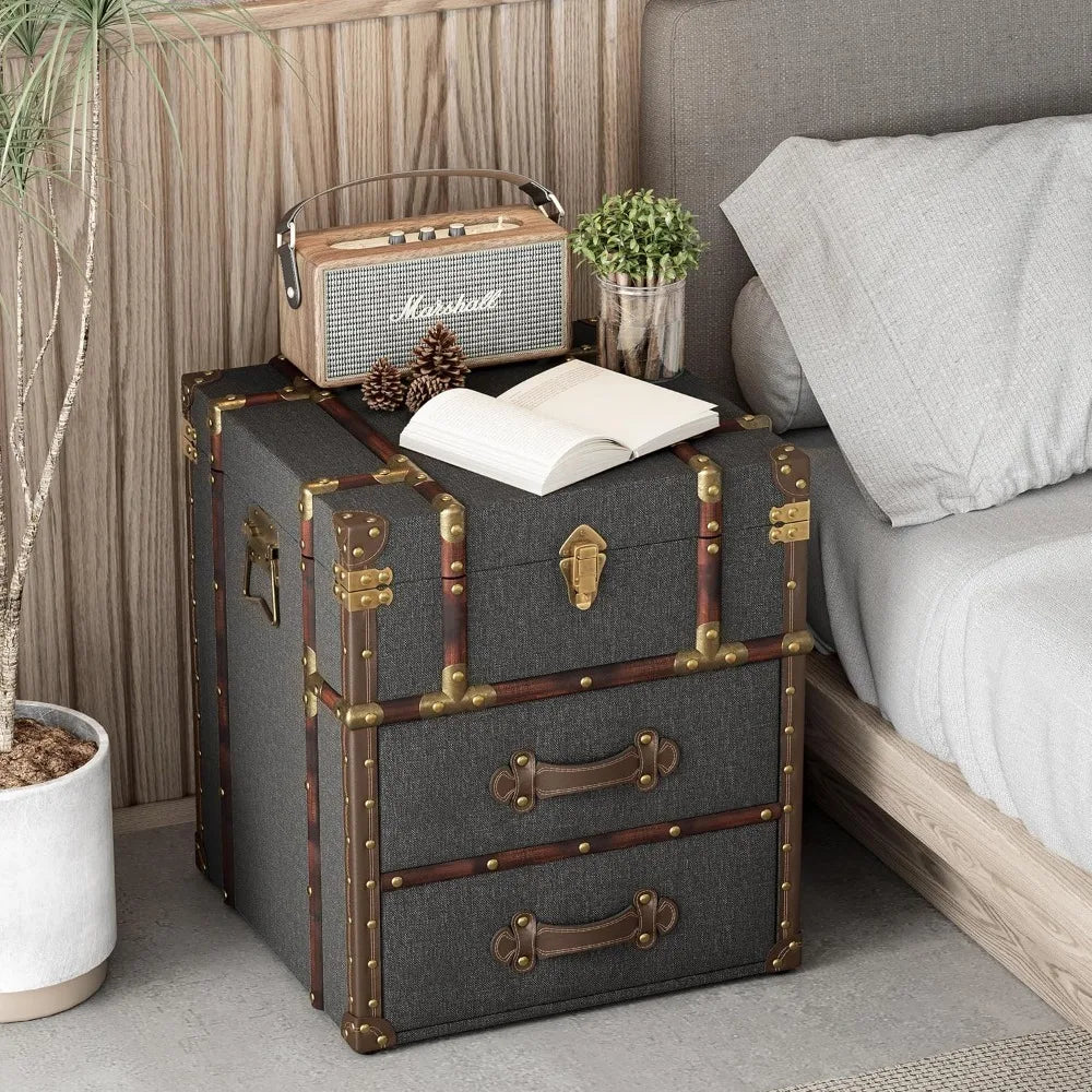 Vintage Storage Chest with Buckle Hinged Top