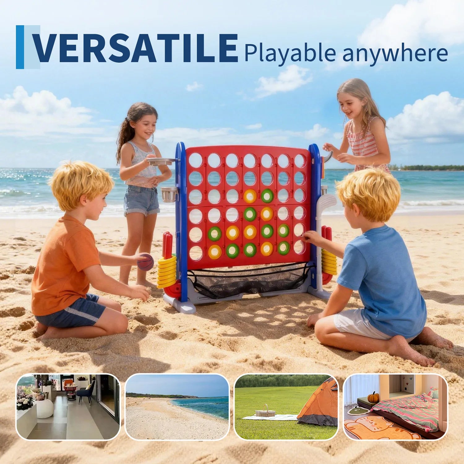 4-in-1 Giant Connect Game, Basketball, ring hoop