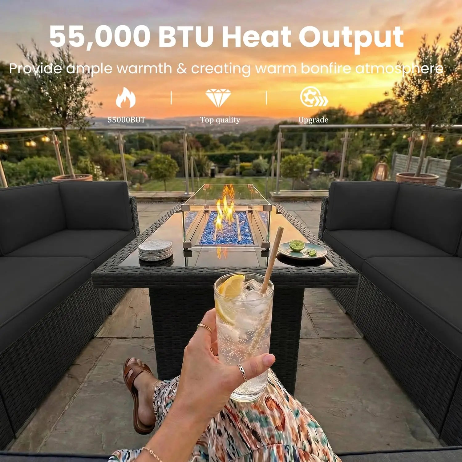 8Pc. Patio Set with 44" Propane Fire Pit Table