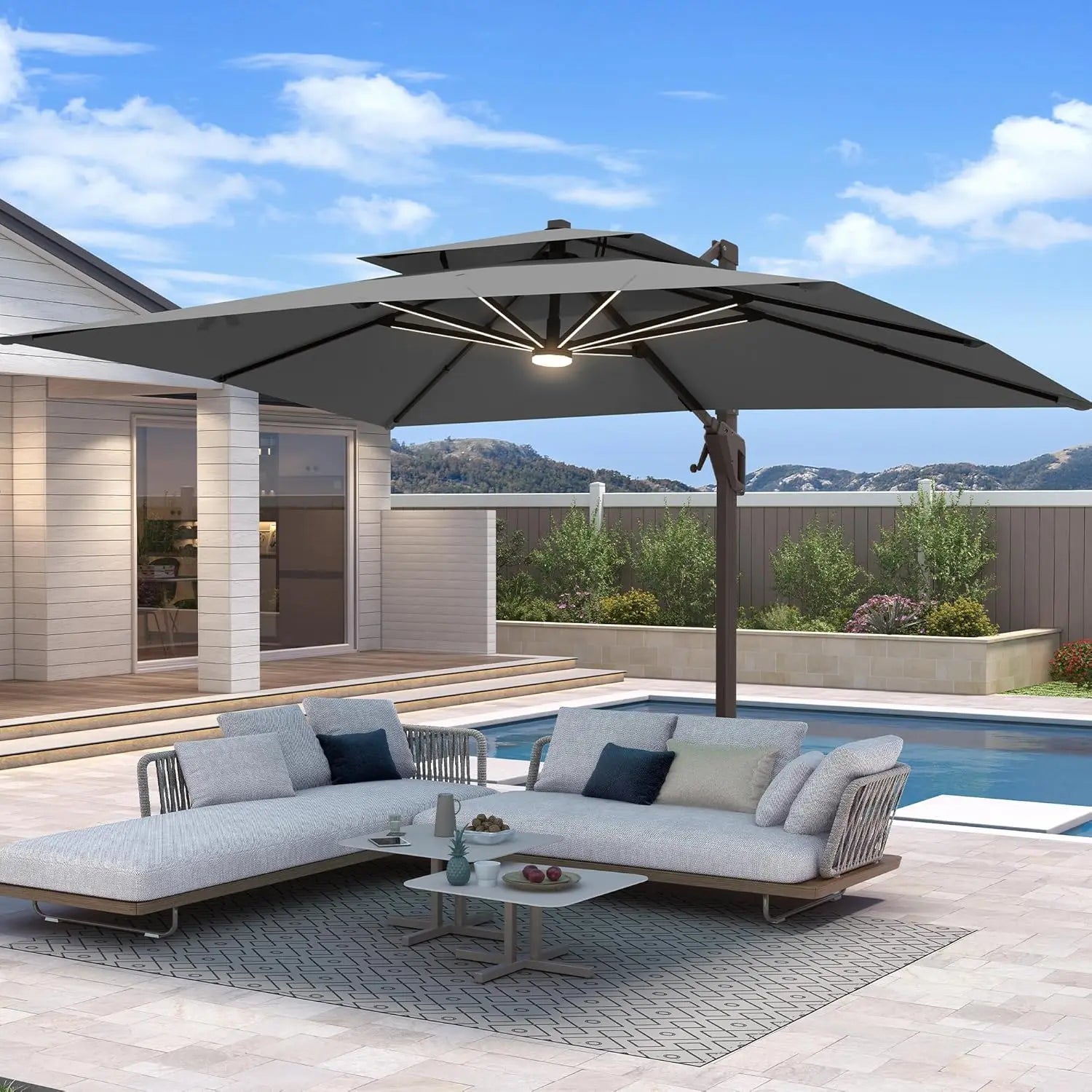 10 X 13 FT Cantilever Umbrella with Led Lights