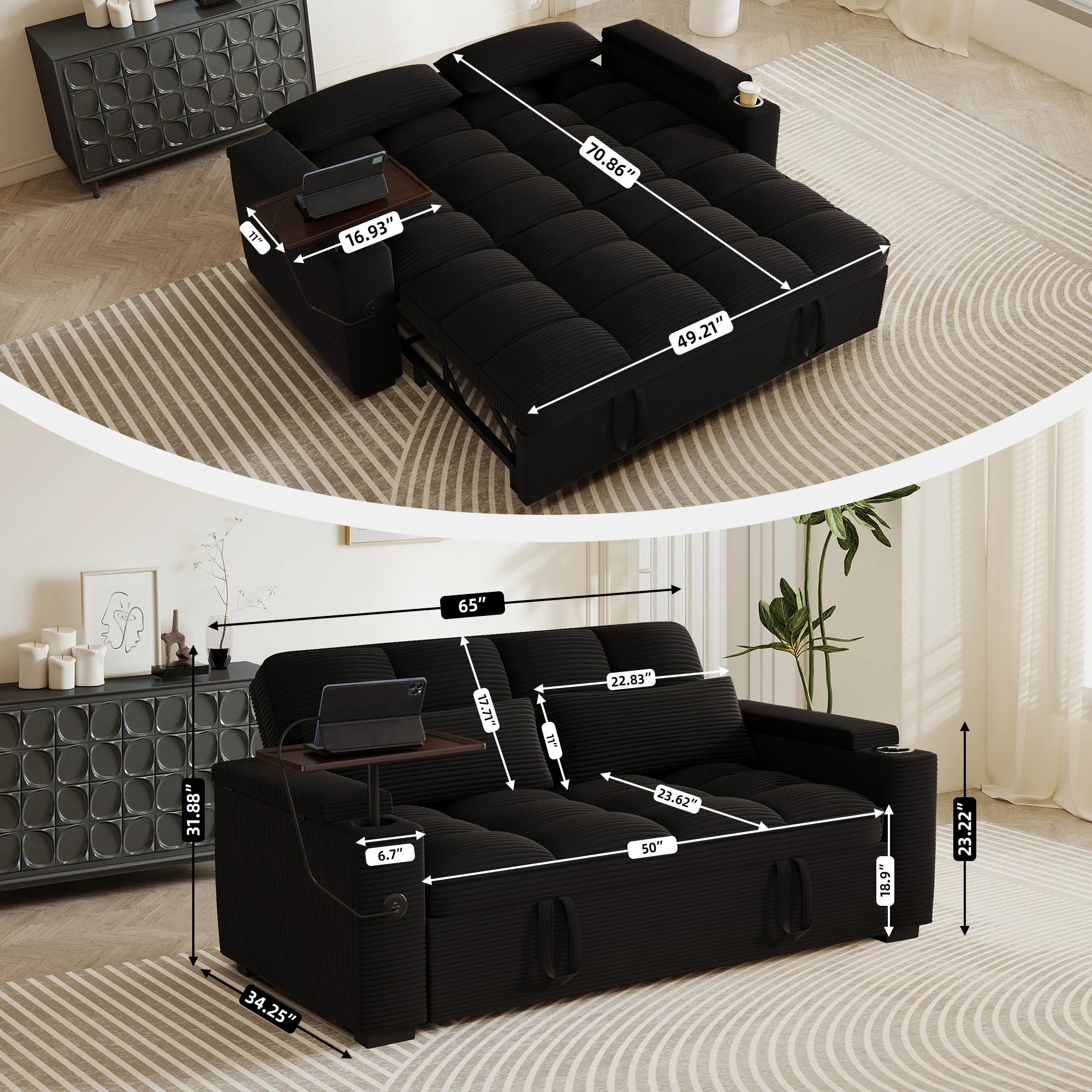 3-in-1 Folding Convertible Sofa Bed