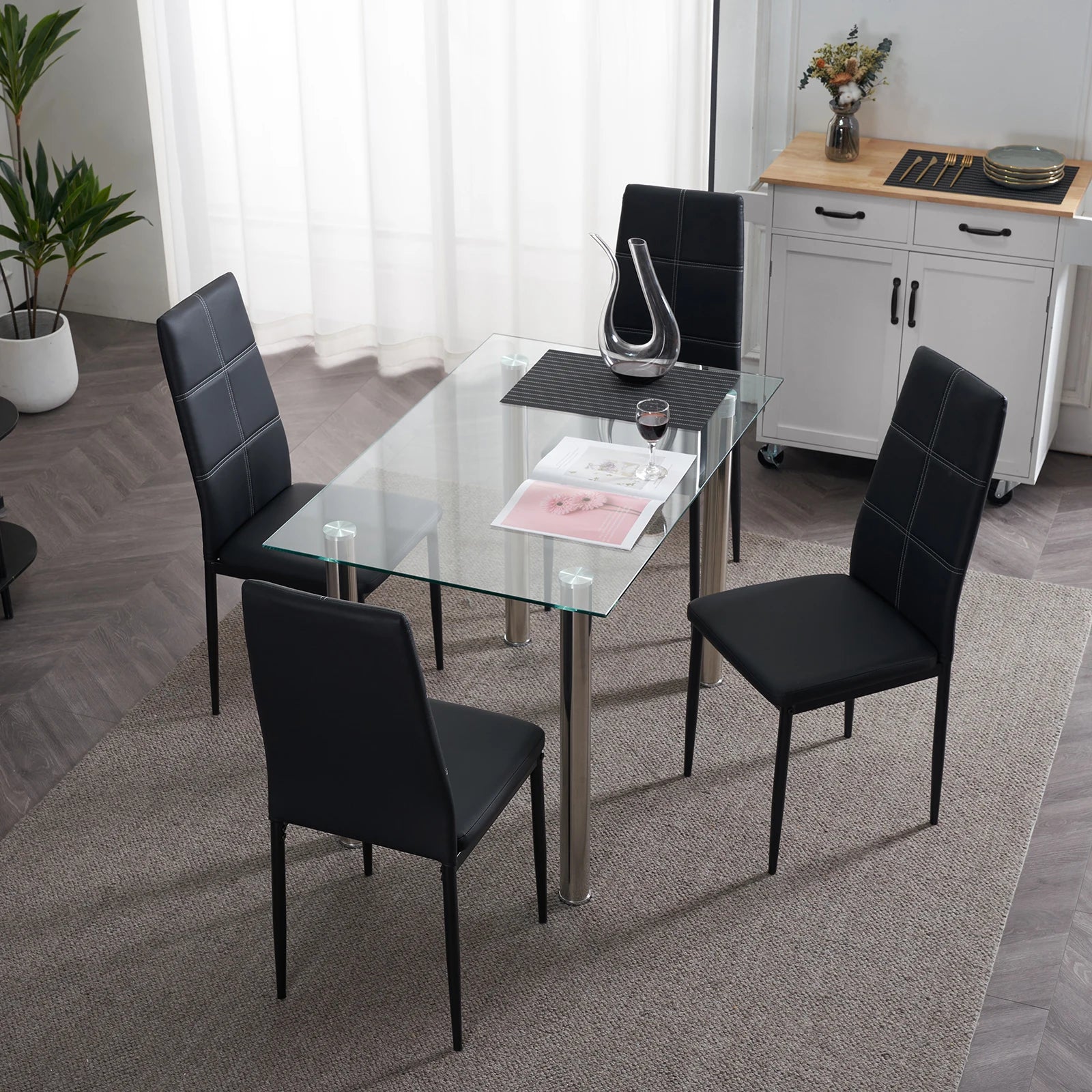 4-Pc. Black High Backrest Dining Chairs