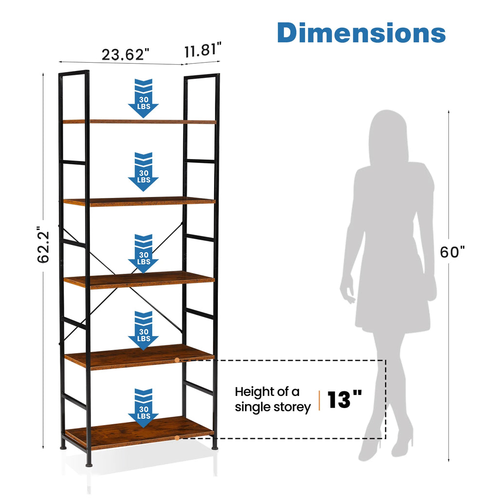 5 Tier Bookcase Bookshelf Corner Storage Organizer