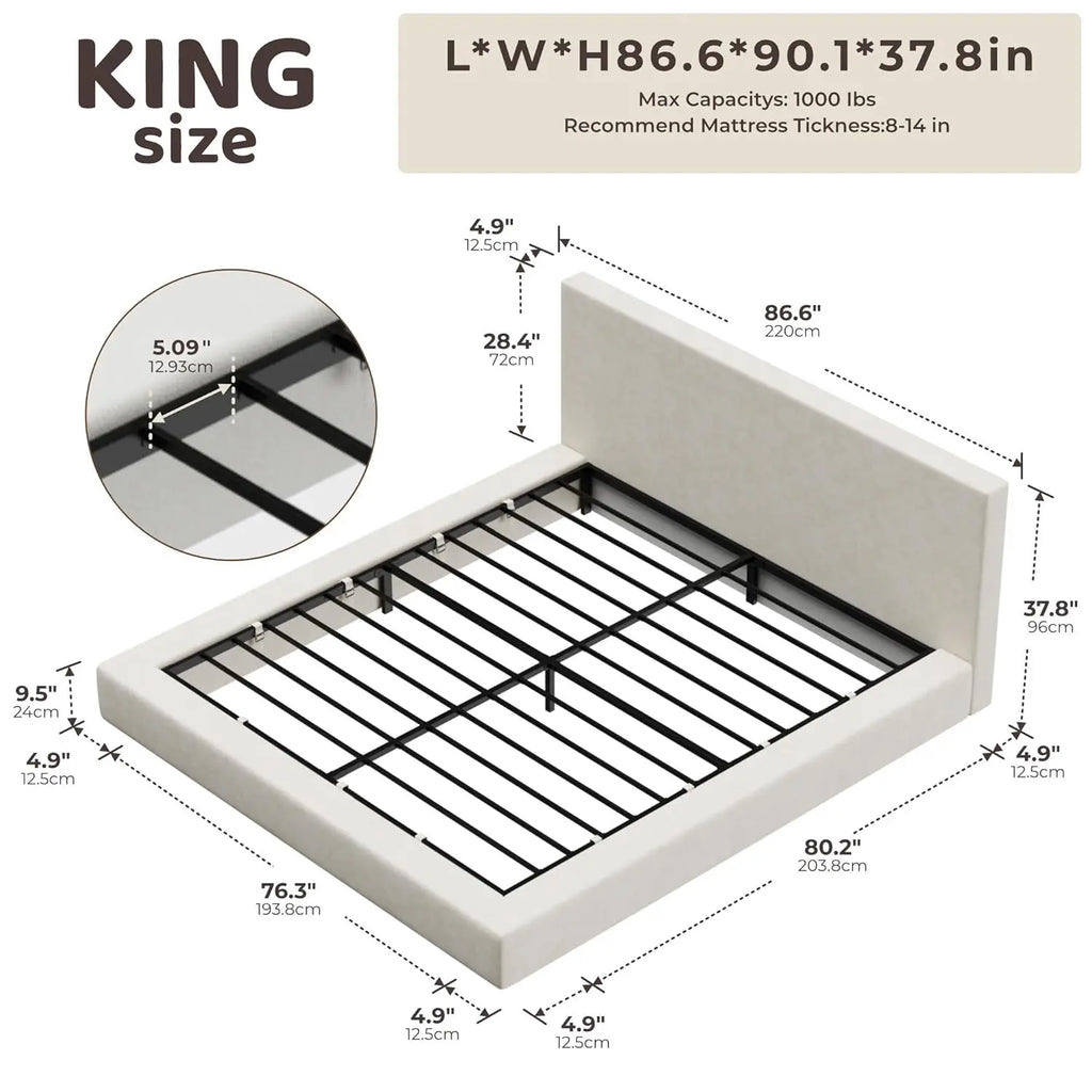 Upholstered King Bed Frame and Headboard