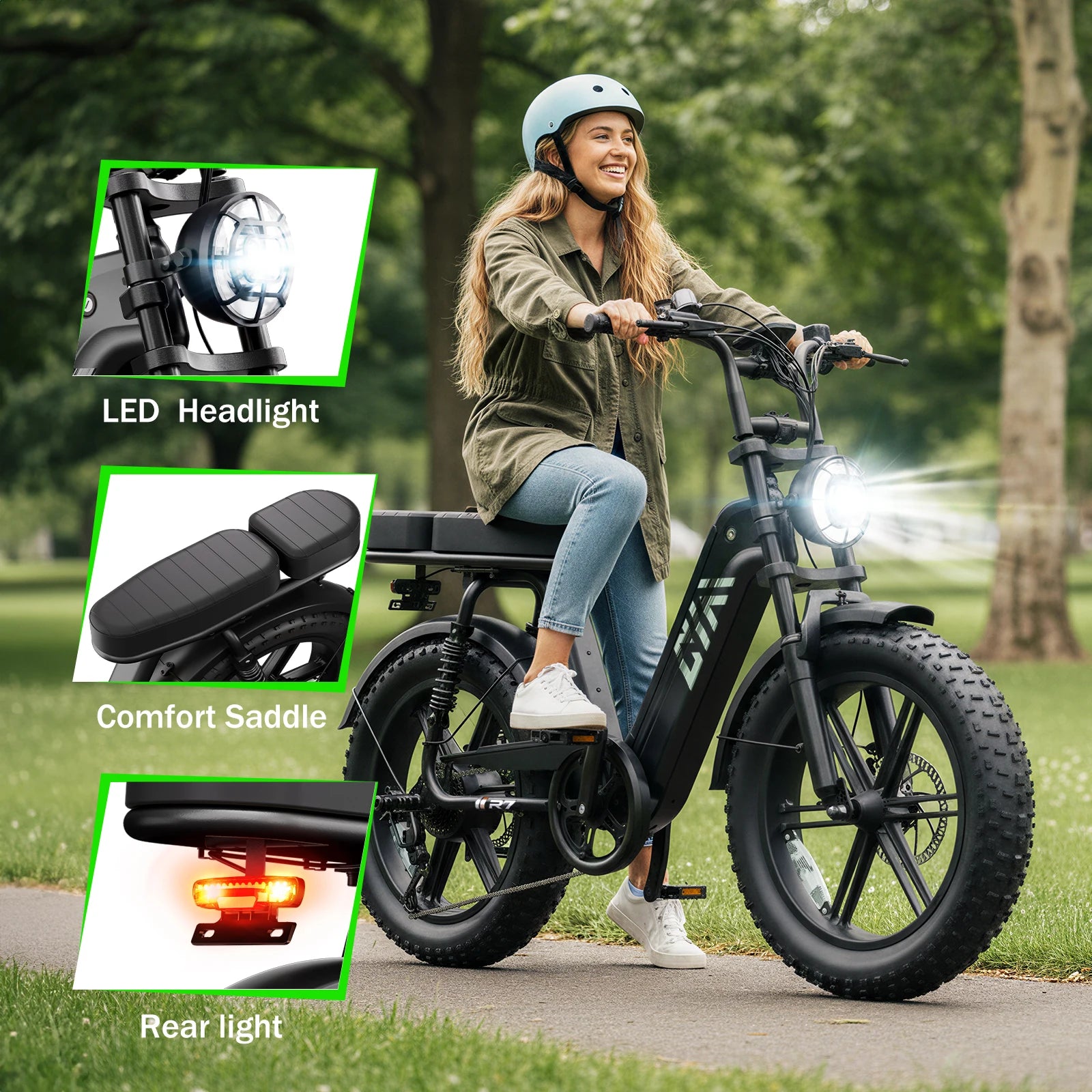 Electric Bike with Fat Tires, Rear Seat