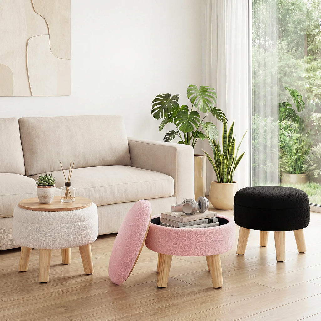 Round Storage Ottoman Padded Seat Footstool