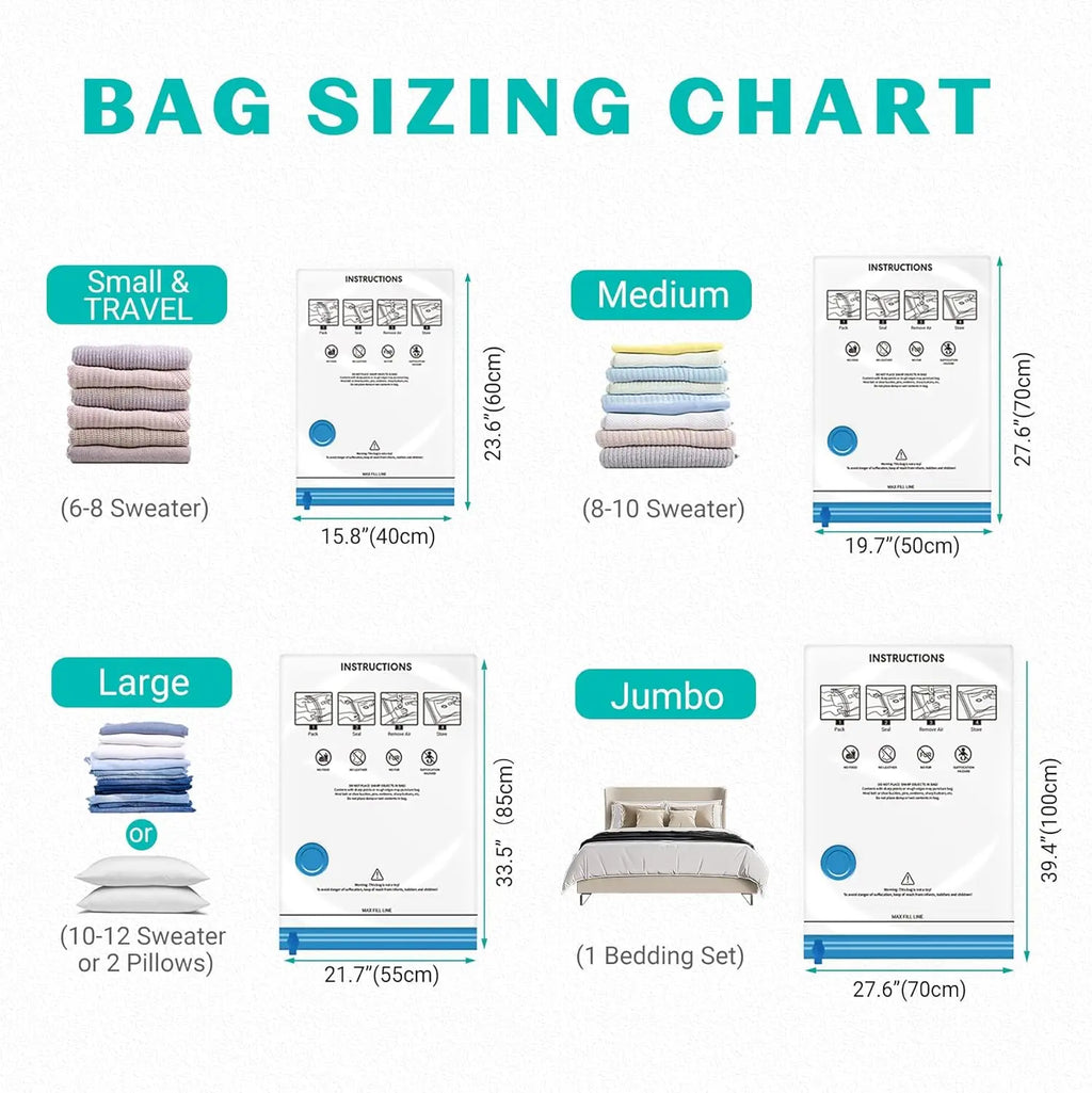 15 Pack Vacuum Storage Bags with Pump