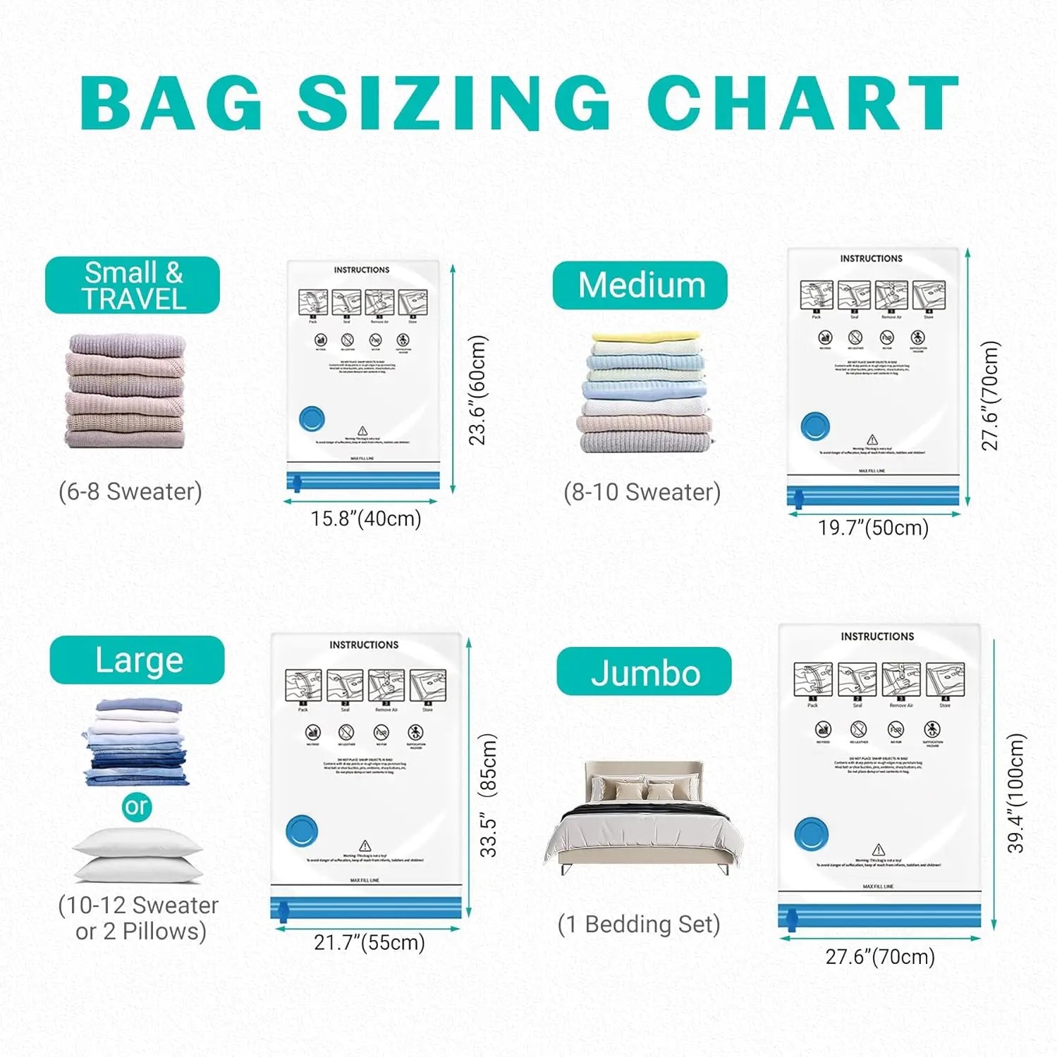 15 Pack Vacuum Storage Bags with Pump