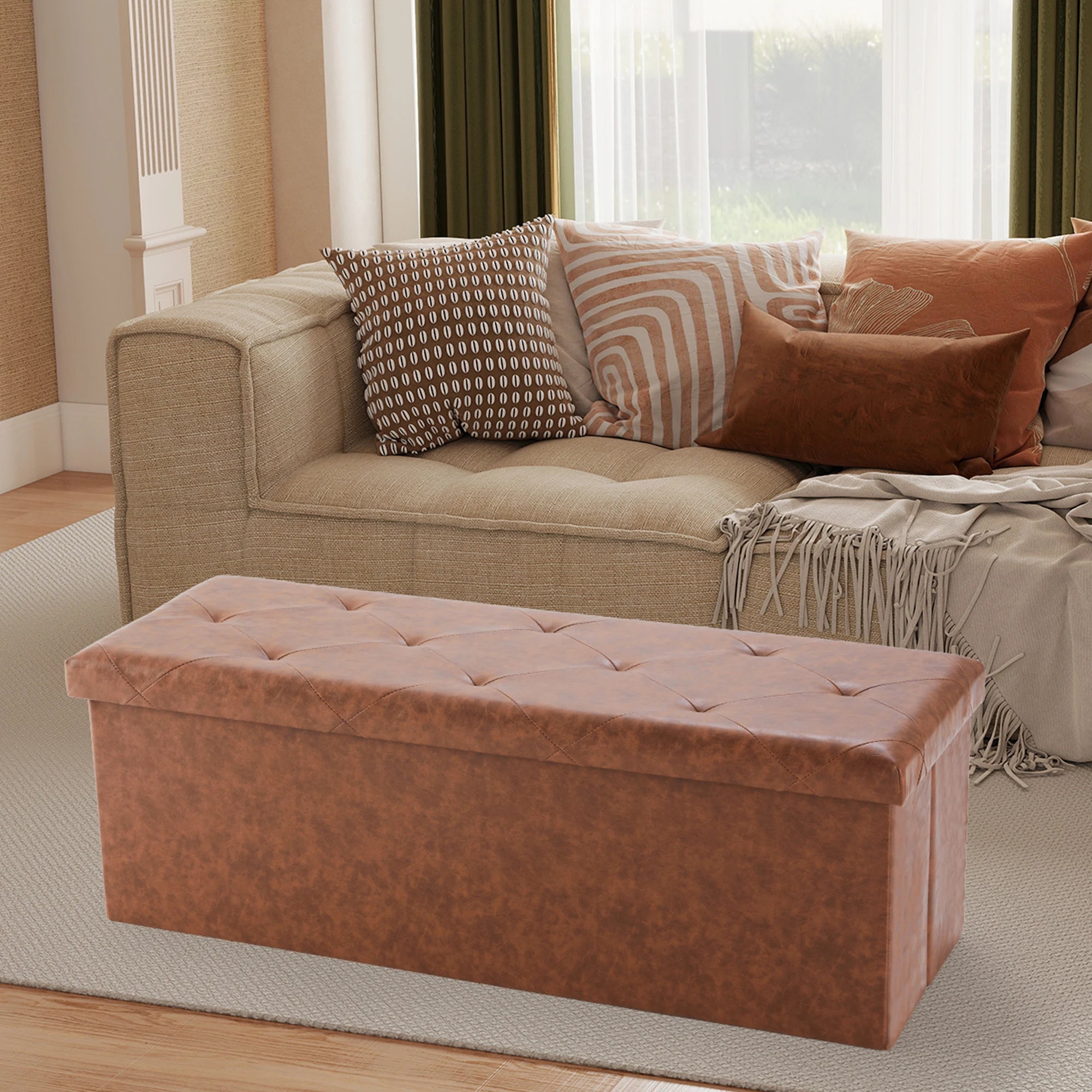 43" Leather Folding Ottoman