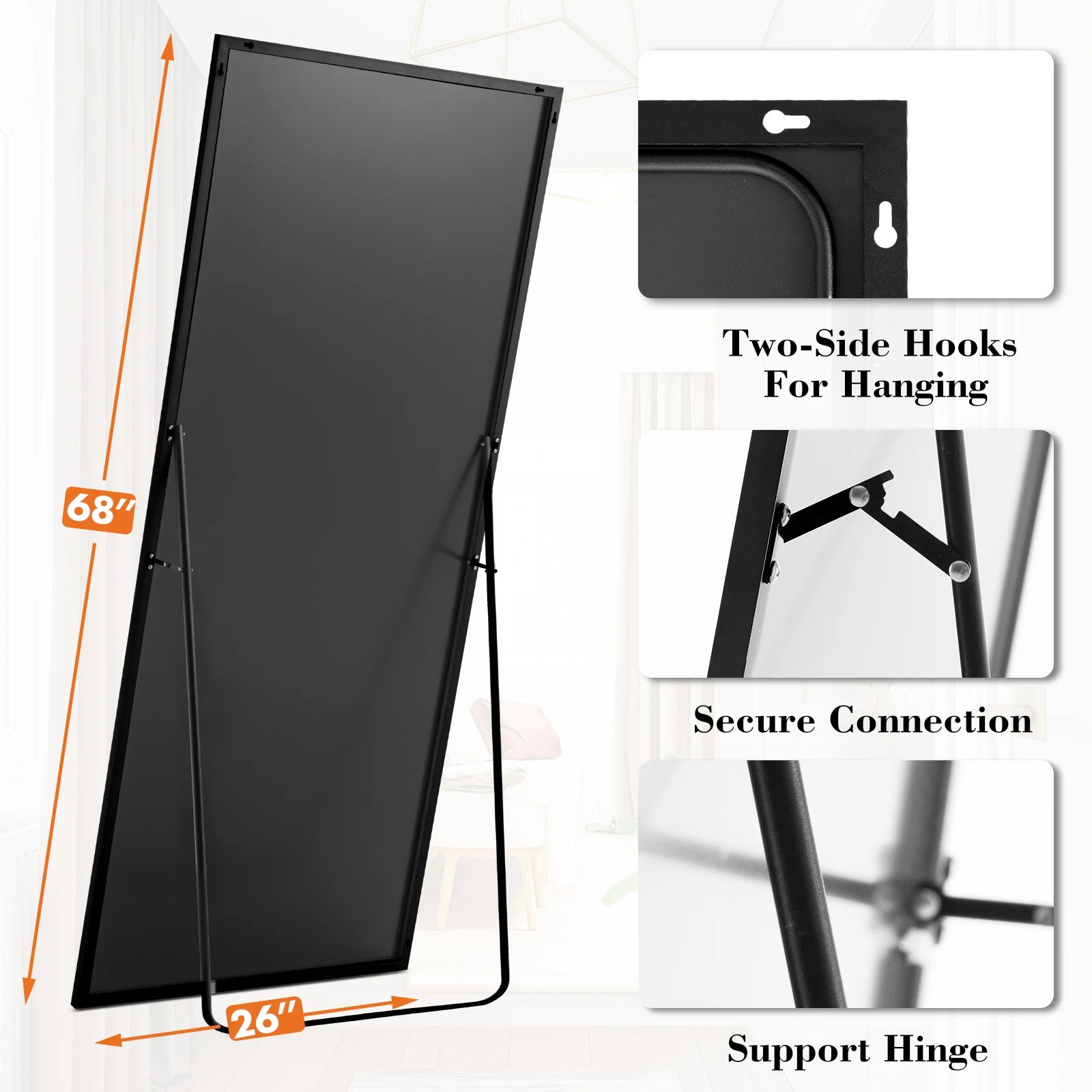 68"x26" Arched Full Length Mirror with Floor Stand