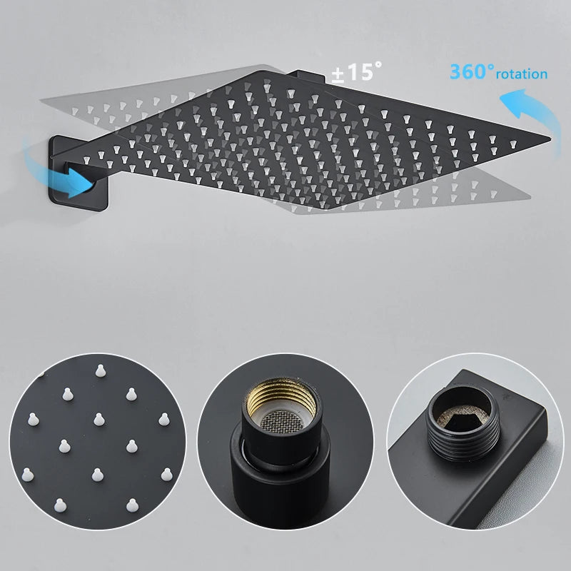 Matte Black Rainfall Shower Faucets