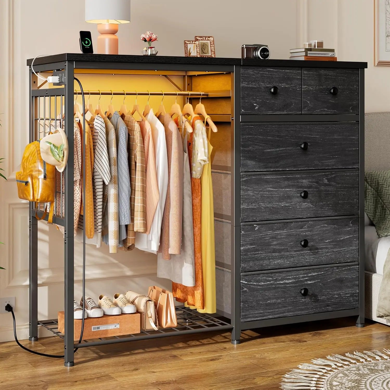 6 Drawer Dresser with LED Lights & Charging Station