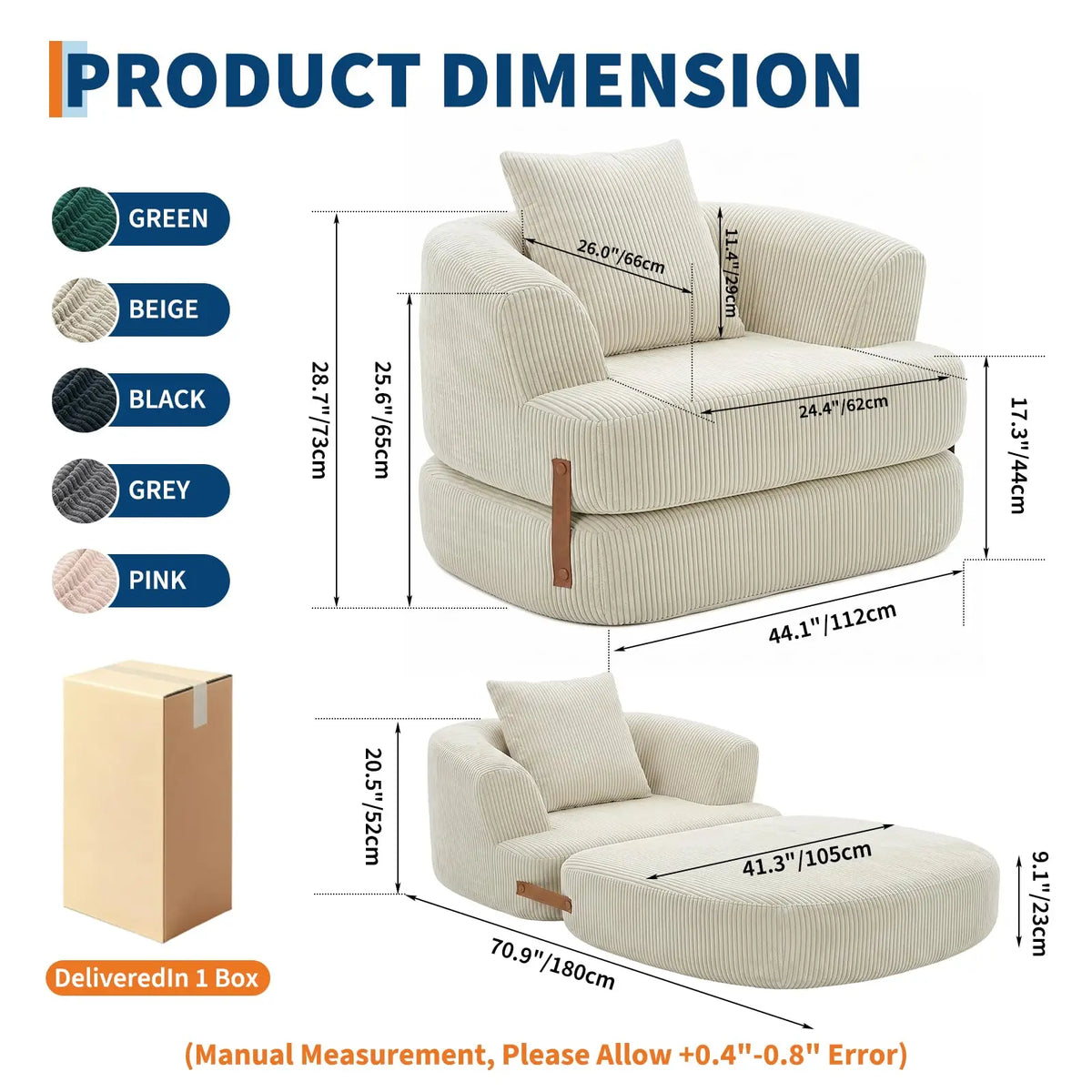 Folding Sofa Bed with Backrest