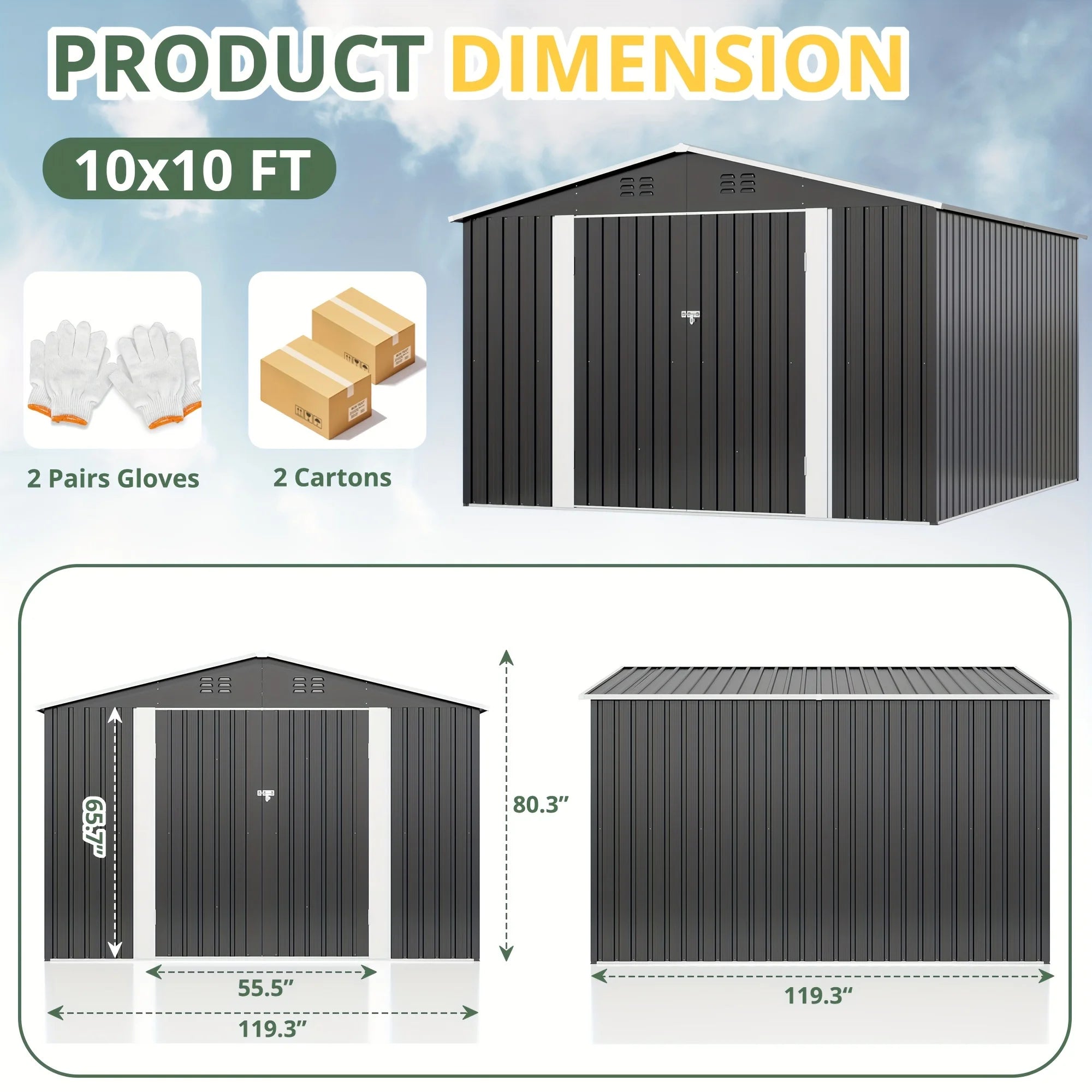 10x10~12x18FT Outdoor Metal Storage Shed