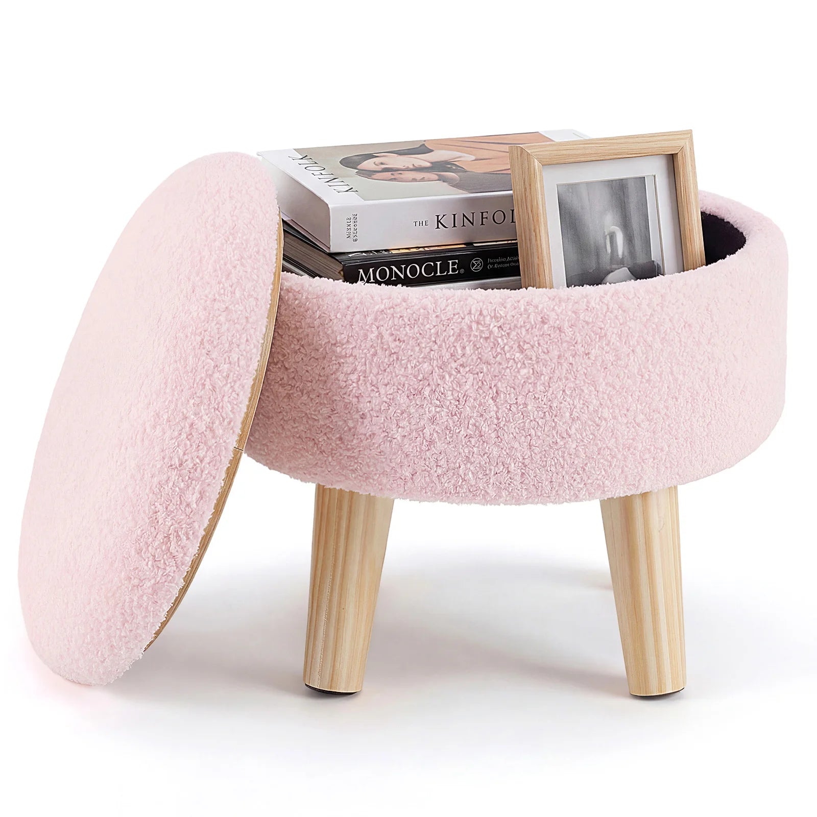 Round Storage Ottoman Padded Seat Footstool