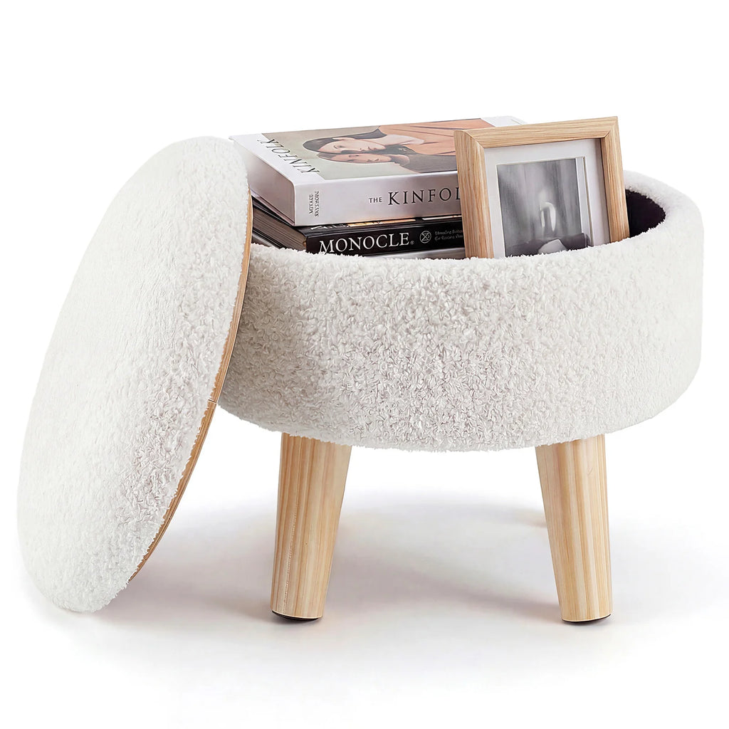 Round Storage Ottoman Padded Seat Footstool