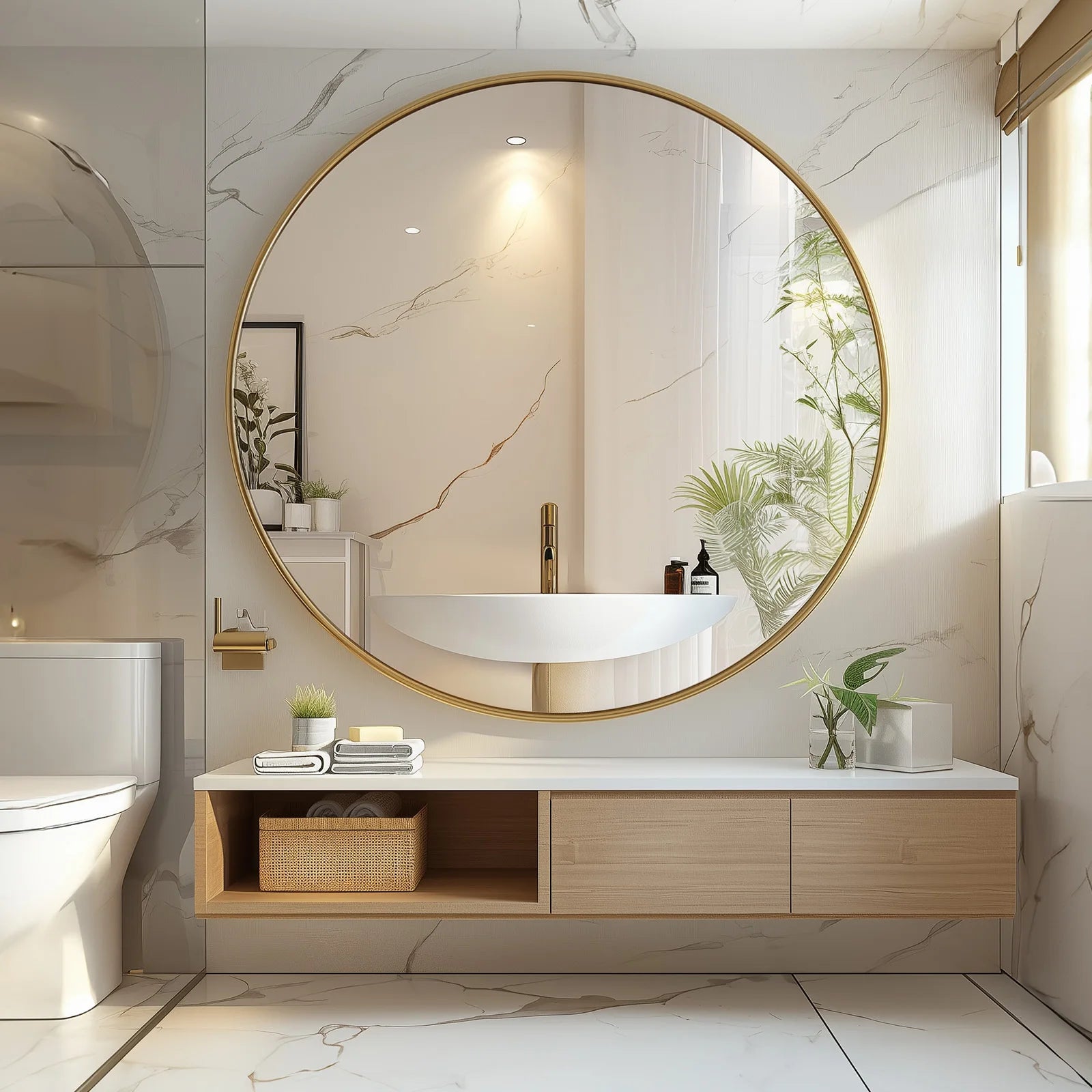 Large Gold Round Framed Mirror multiple sizes