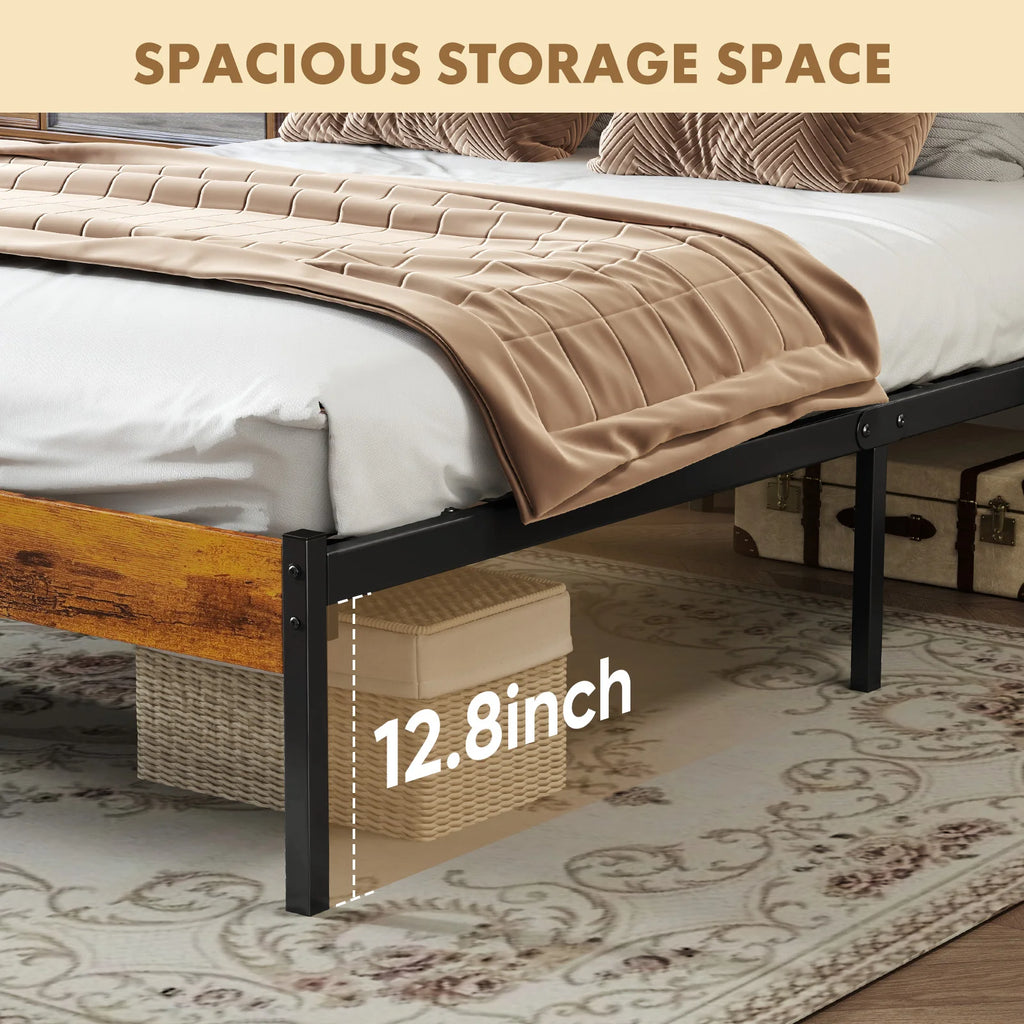 Wooden Headboard, Metal Platform Bed Frame