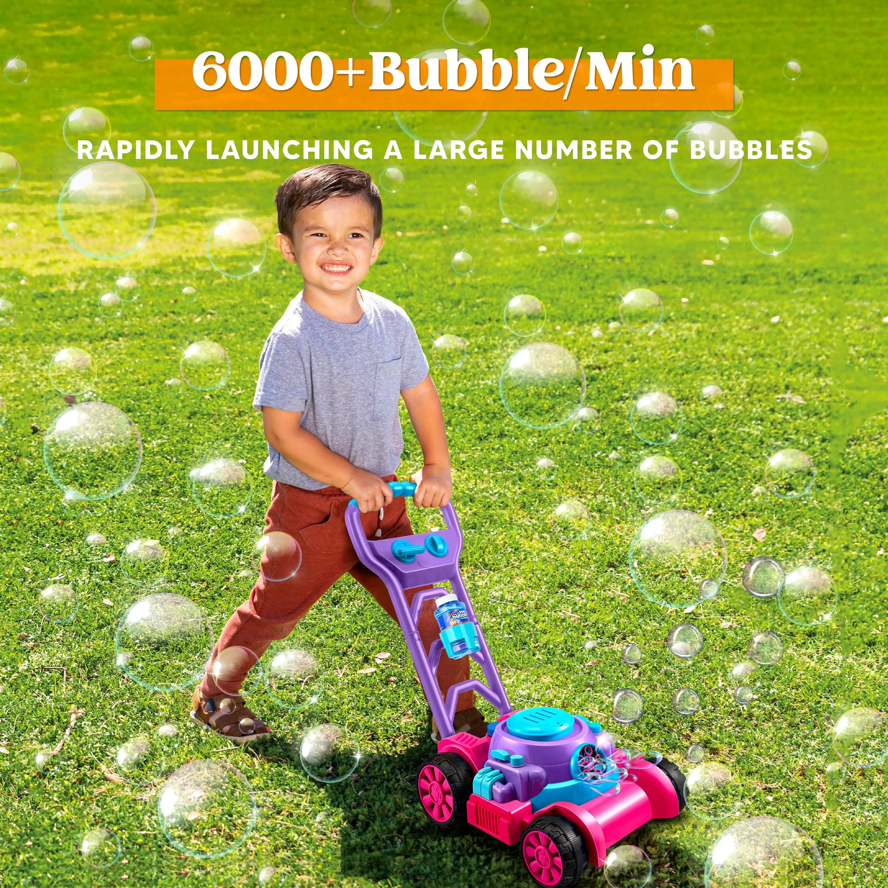 JOYFY Bubble Lawn Mower Bubble Machine Summer Outdoor Toys Pink Bubble Blower for Kids 3-6 Birthday Gifts