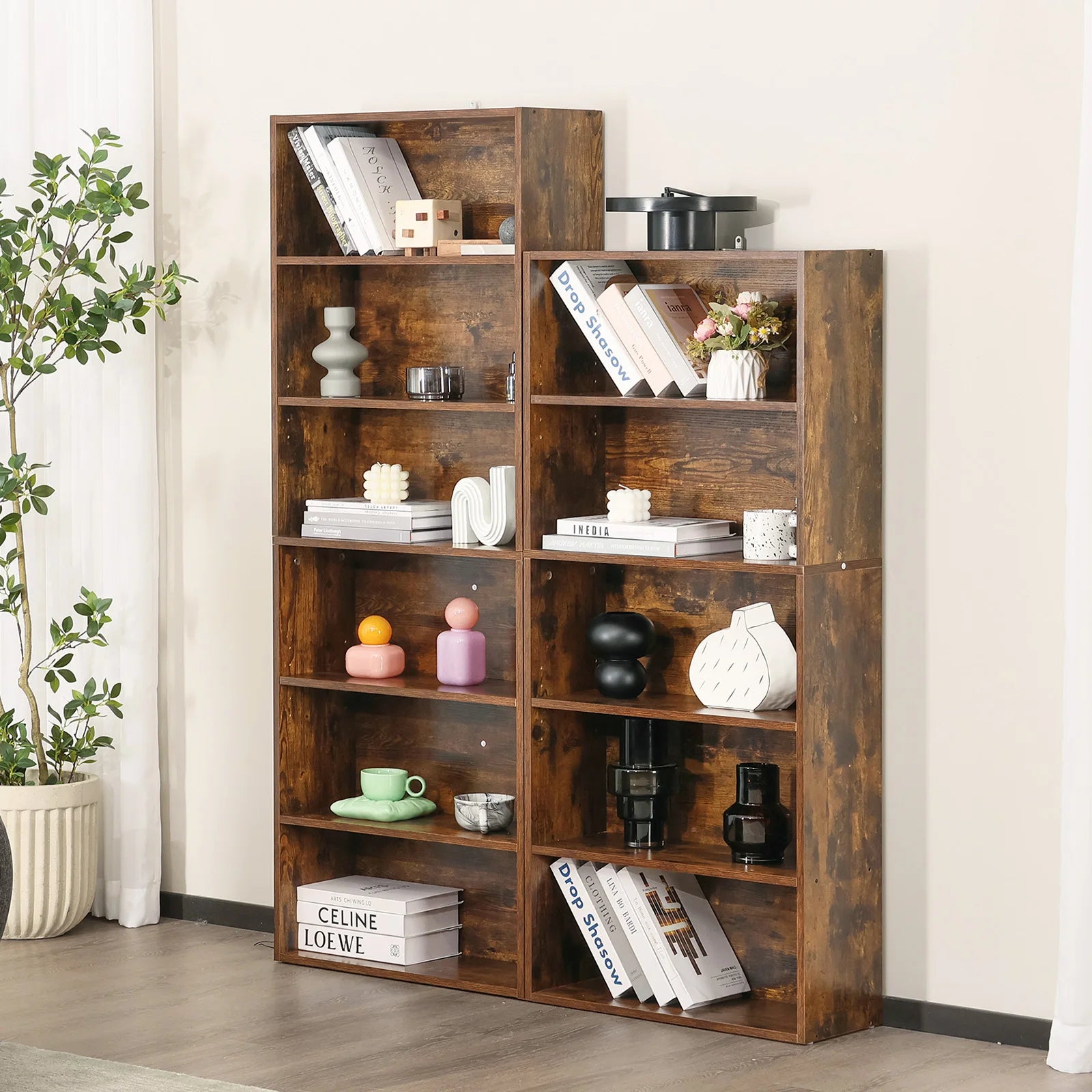 6 Tier Wooden Shelf Bookcase 63"