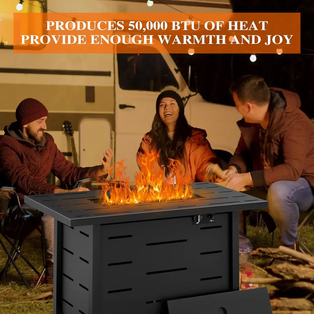 43 inch Outdoor Propane Fire Pit Table with Lid, Waterproof Cover,