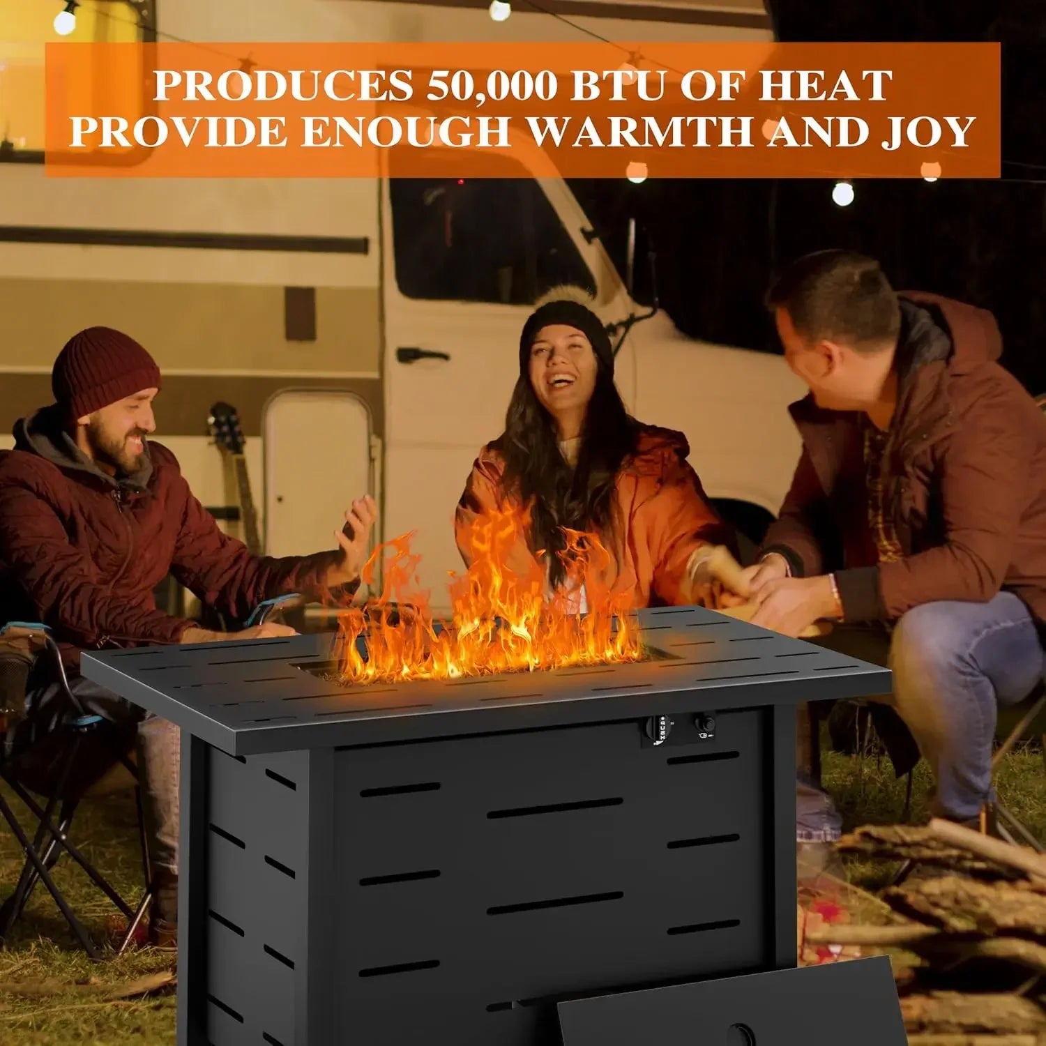 43 inch Outdoor Propane Fire Pit Table with Lid, Waterproof Cover,