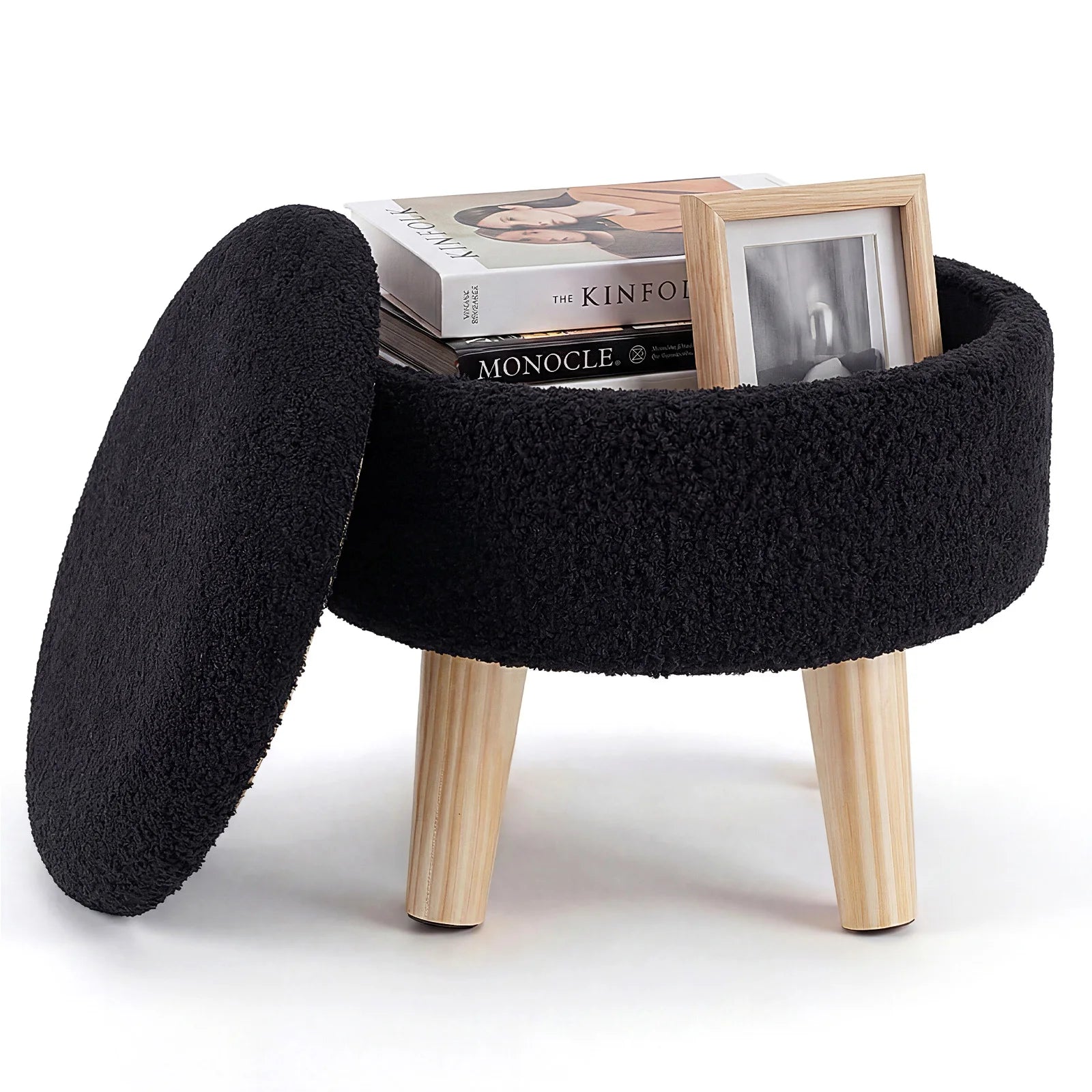 Round Storage Ottoman Padded Seat Footstool