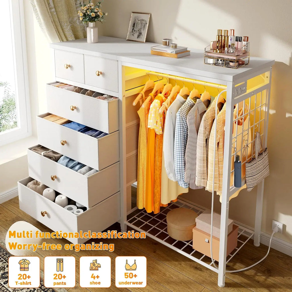 6 Drawer Dresser with LED Lights & Charging Station
