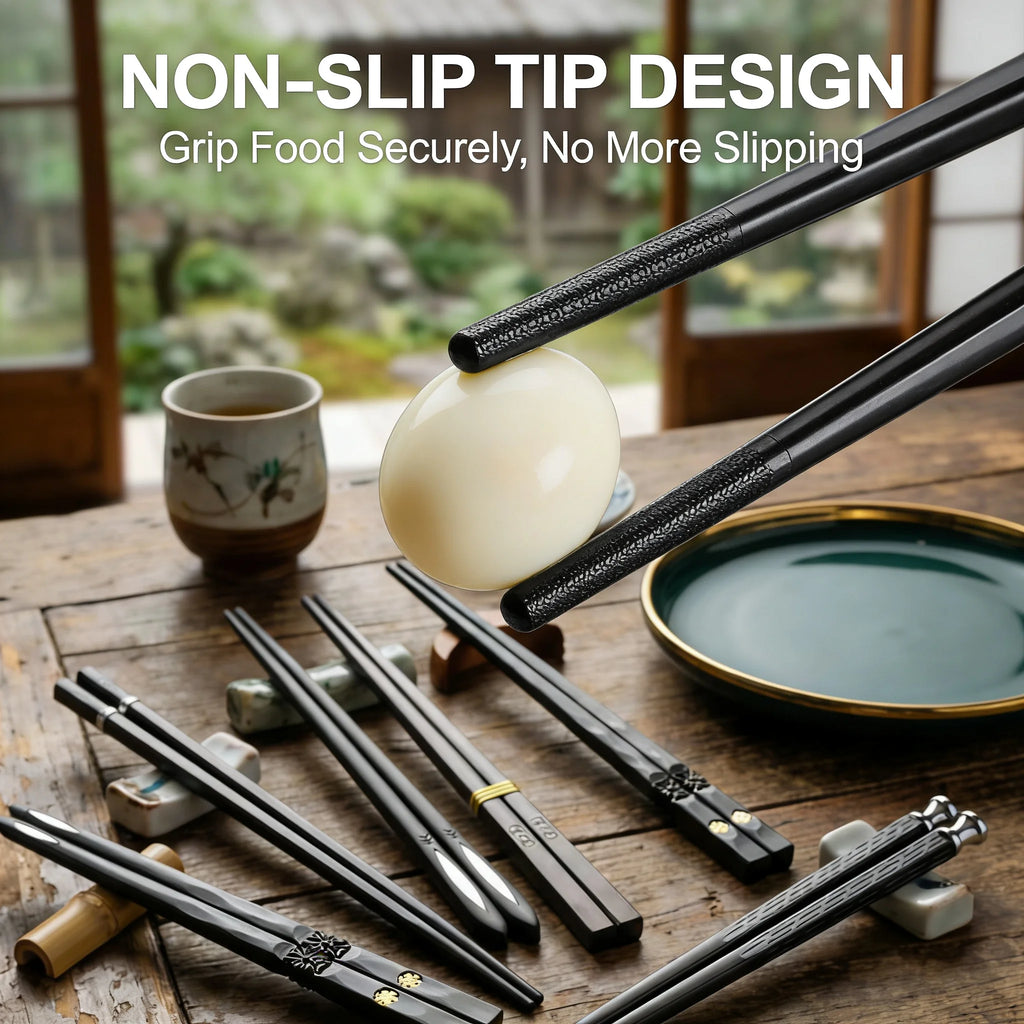 Black Alloy Reusable Chopsticks 5-Piece Set