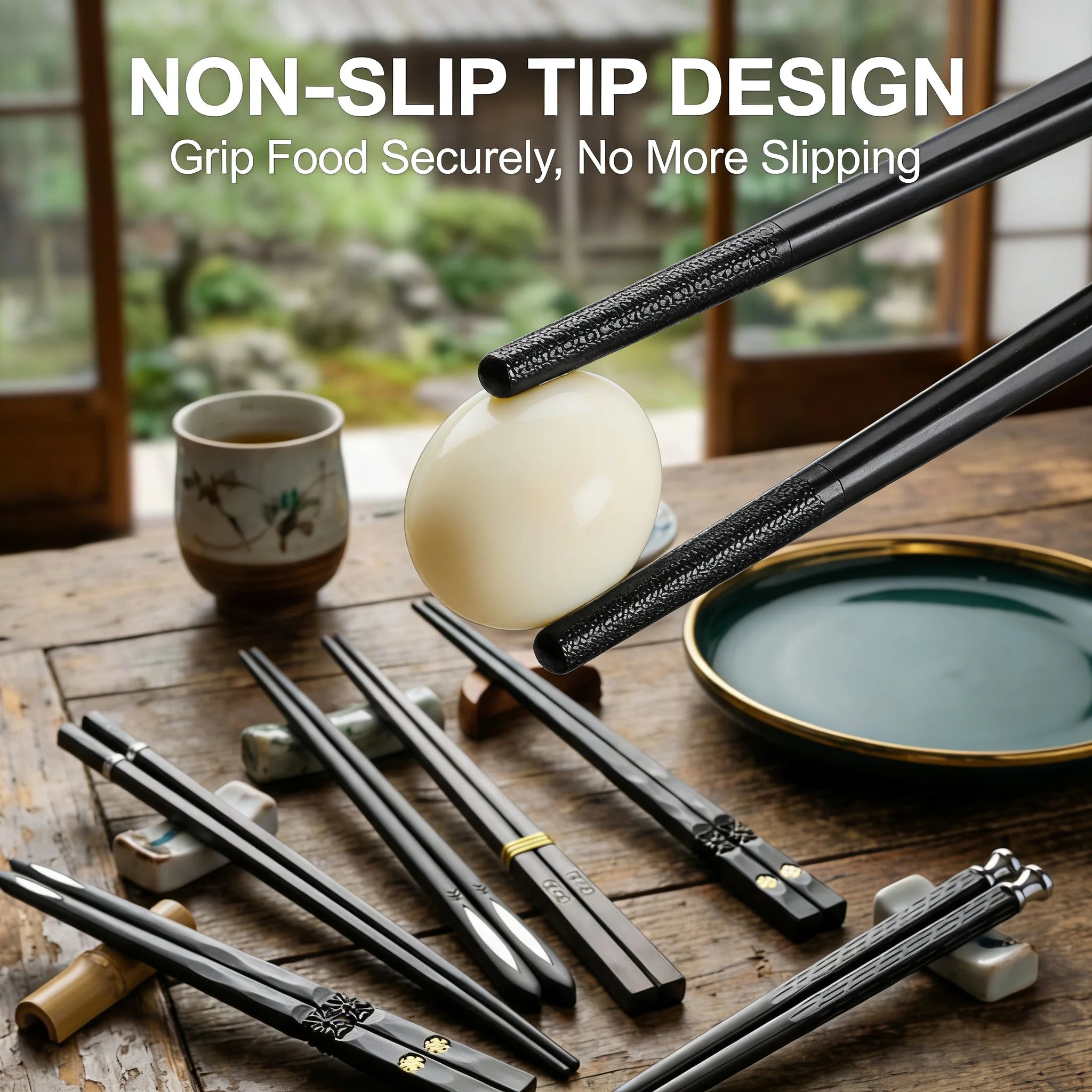 Black Alloy Reusable Chopsticks 5-Piece Set