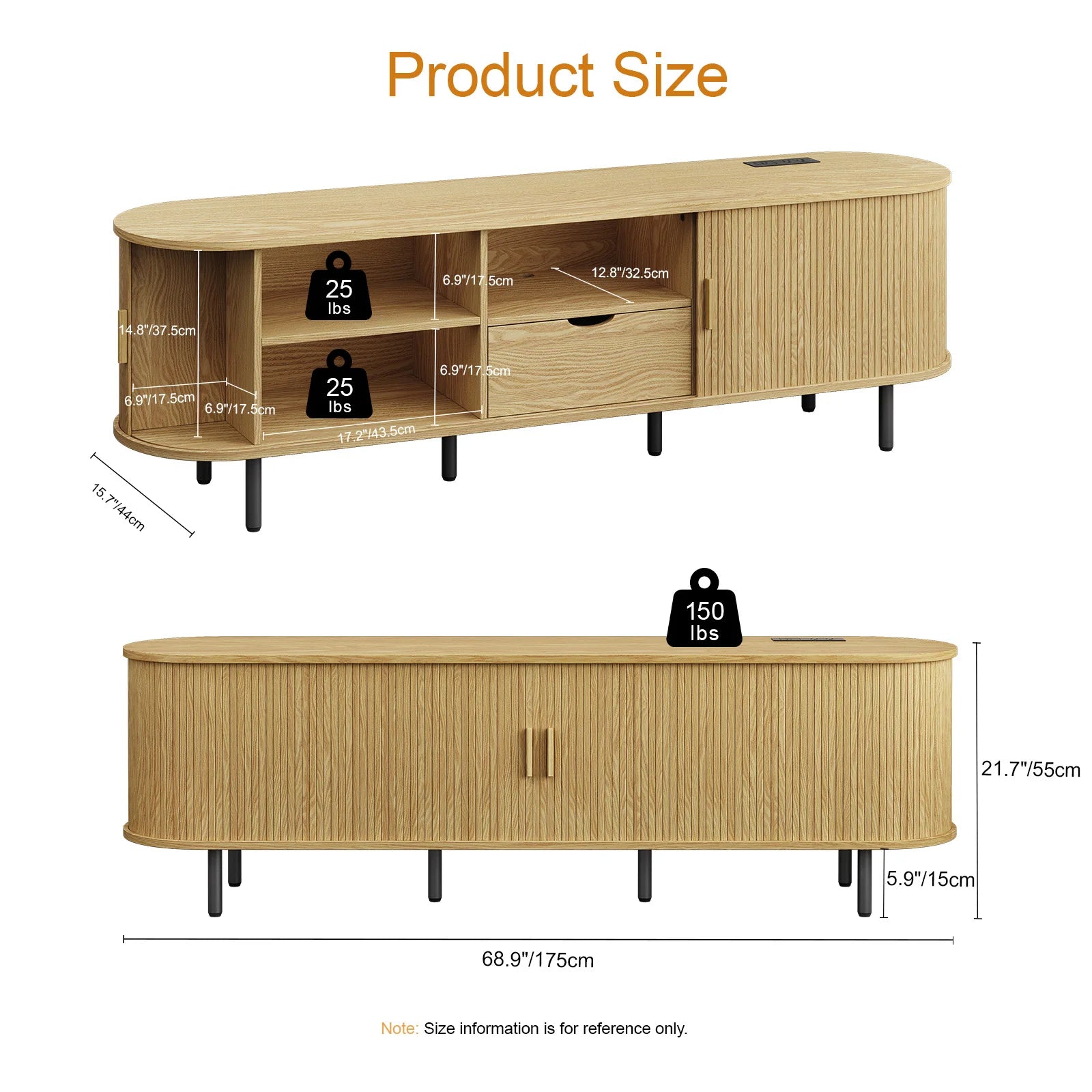 TV Stand w/ Power Outlet Storage & Drawer