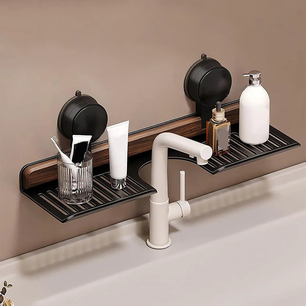 Walnut Suction Cup Bathroom Shelf No Drilling