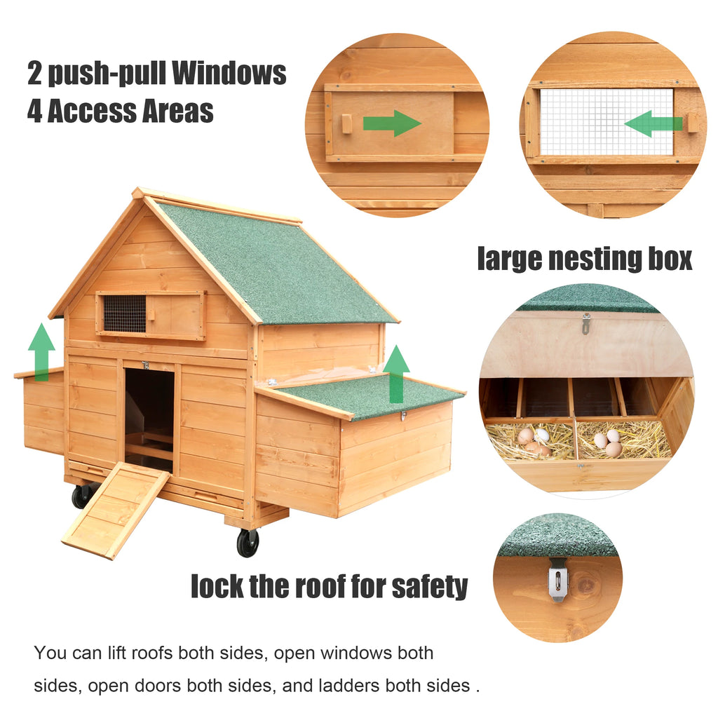 Large 6-8 Chicken Coop on Wheels with Nesting Box