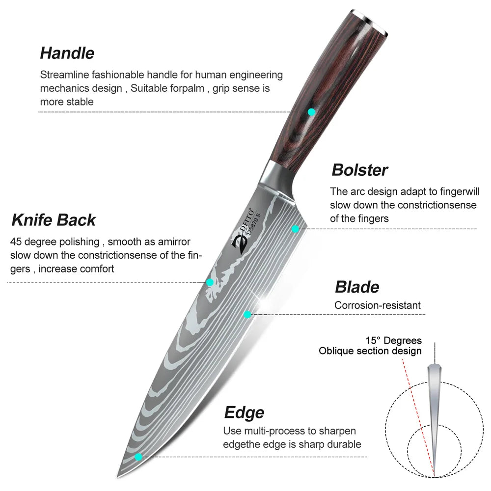 8pcs Stainless Steel Chef Knives