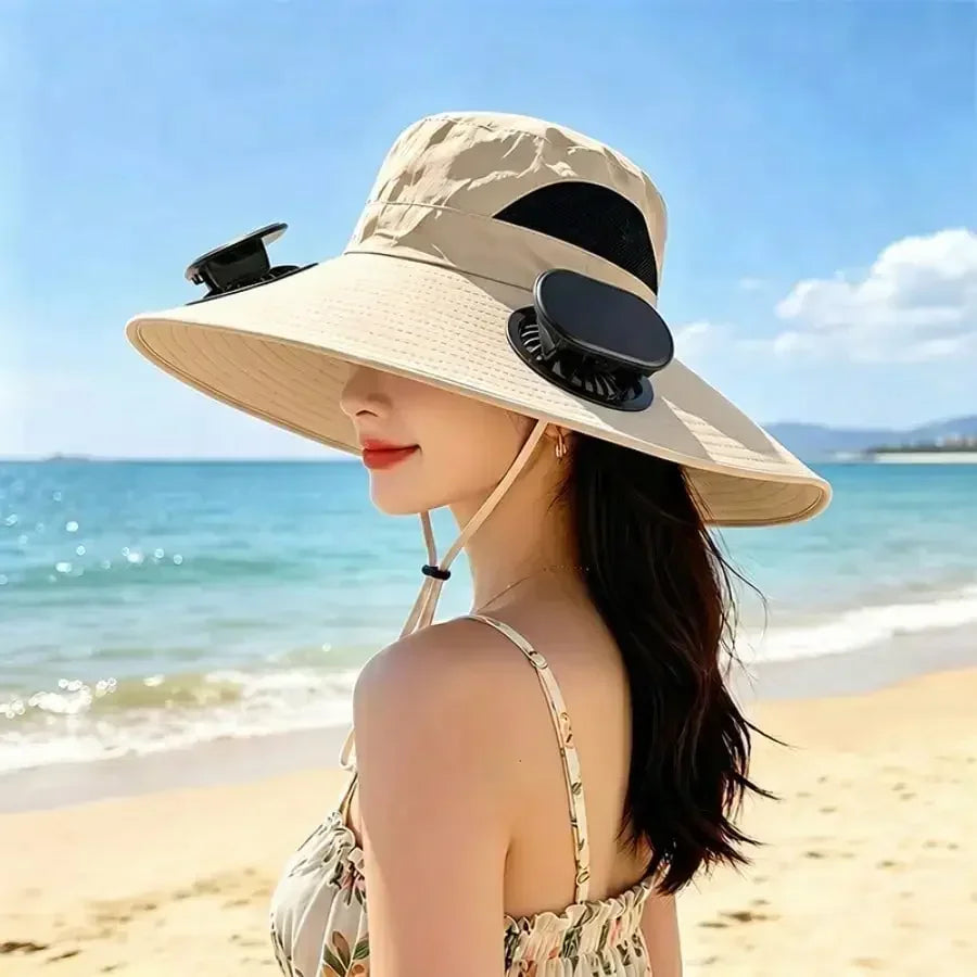 Solar Fan Cap, 180 ° Adjustable Fan, UPF50, USB, Solar Powered