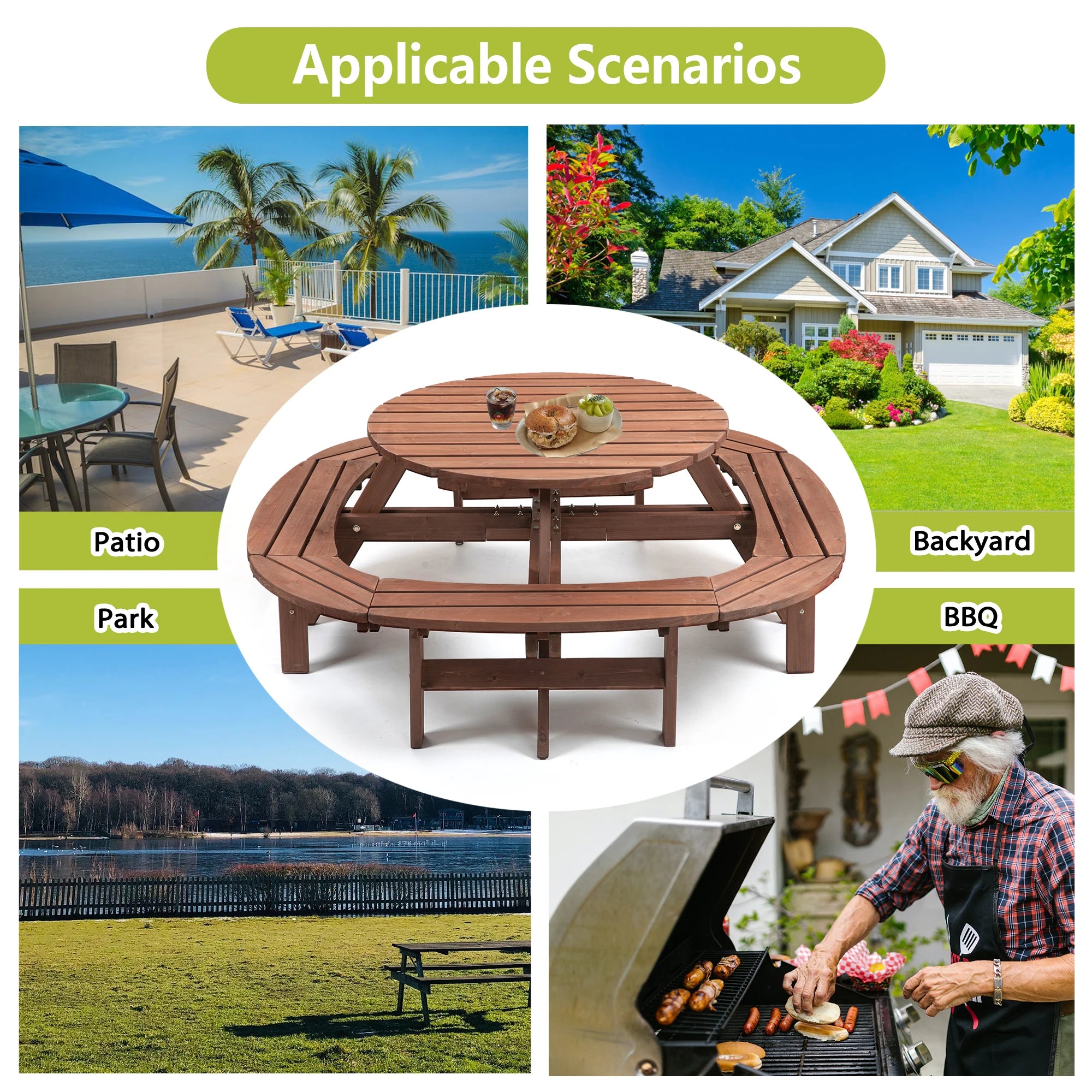 Solid Wood Round Picnic Table