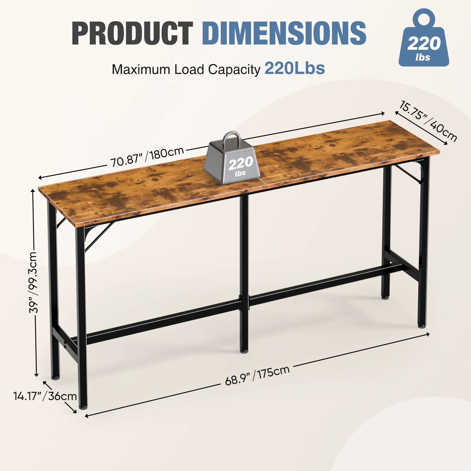 71" Counter Height Bar Table