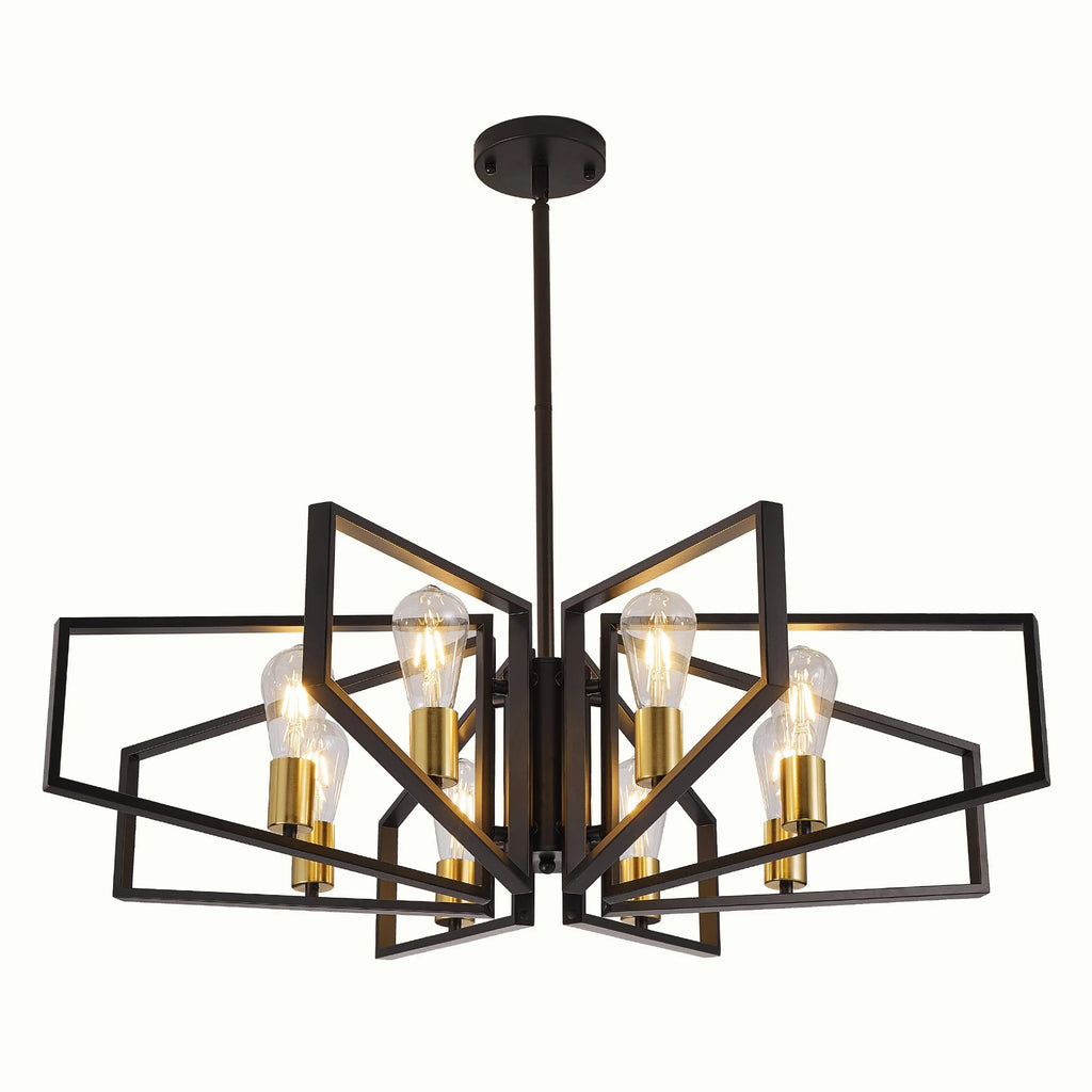 8-Light Geometric Chandelier Adjustable Height Metal Pendant