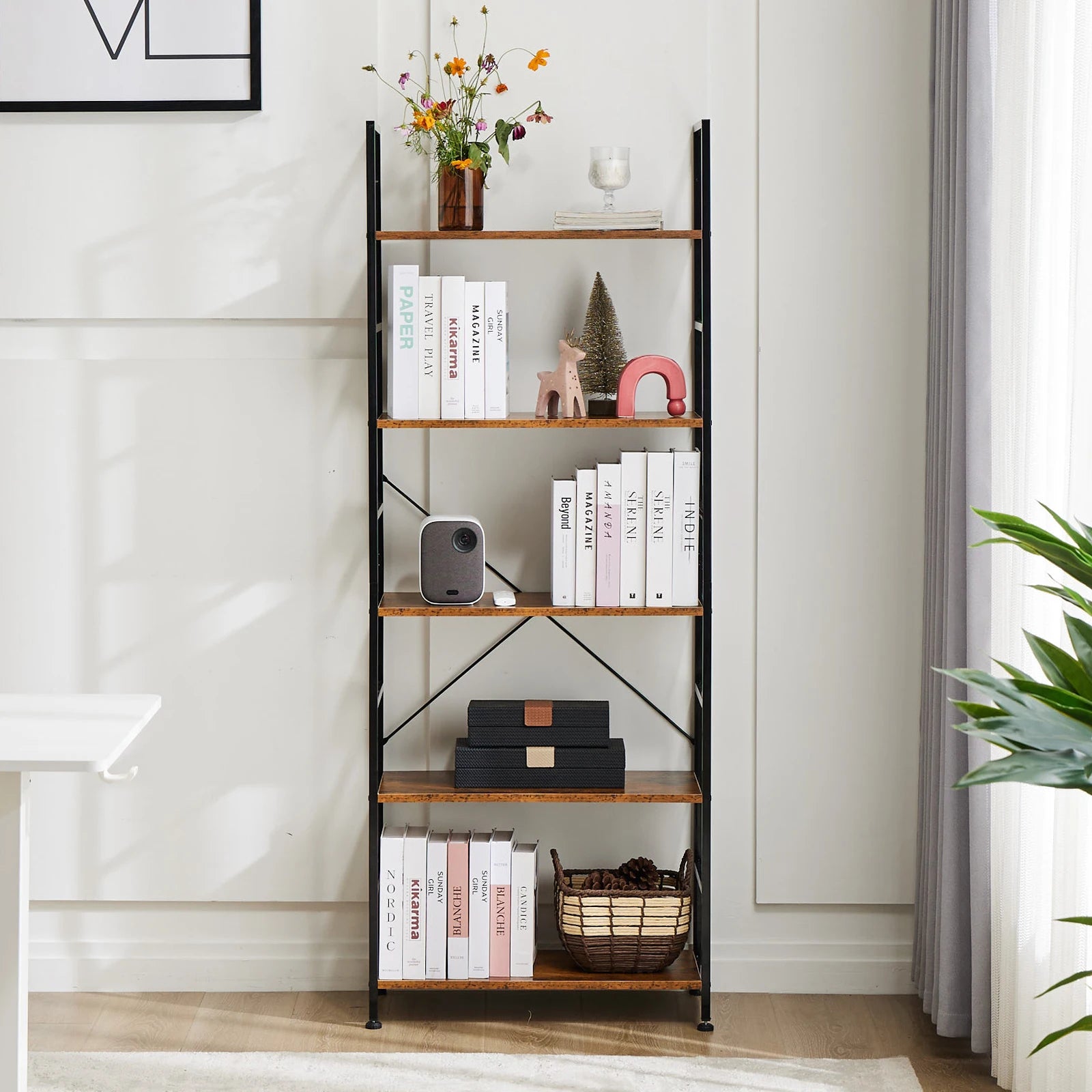 5 Tier Bookcase Bookshelf Corner Storage Organizer