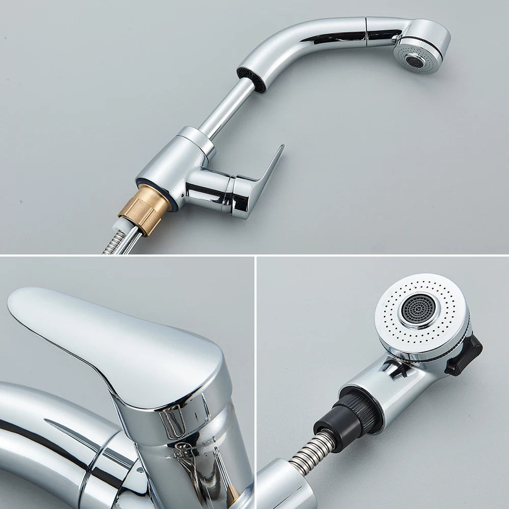 Pull Out Chrome Bathroom Sink Faucet
