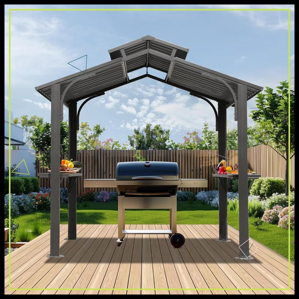 8x5FT Hardtop Grill Gazebo with Double Steel Roof