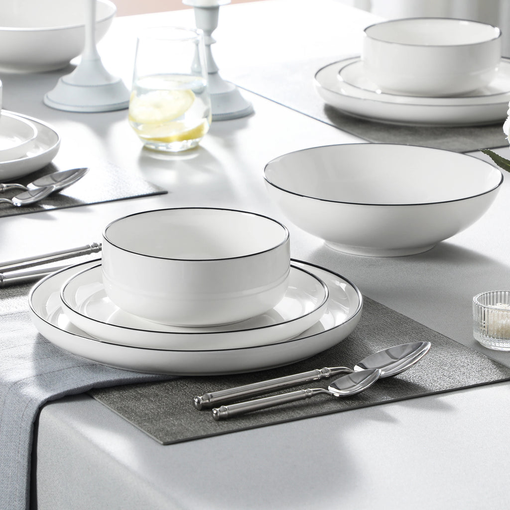 24/48Pc. Ceramic Black Rim Porcelain dinnerware