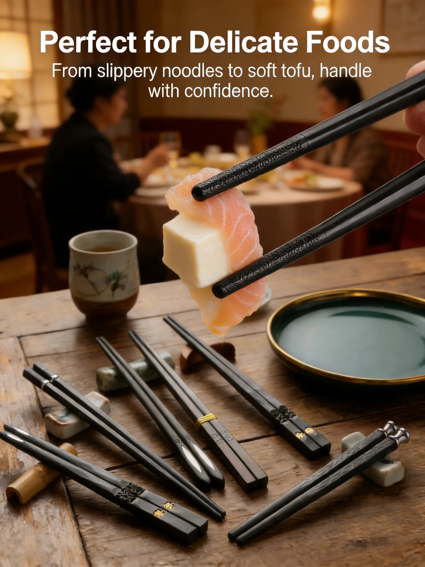 Black Alloy Reusable Chopsticks 5-Piece Set
