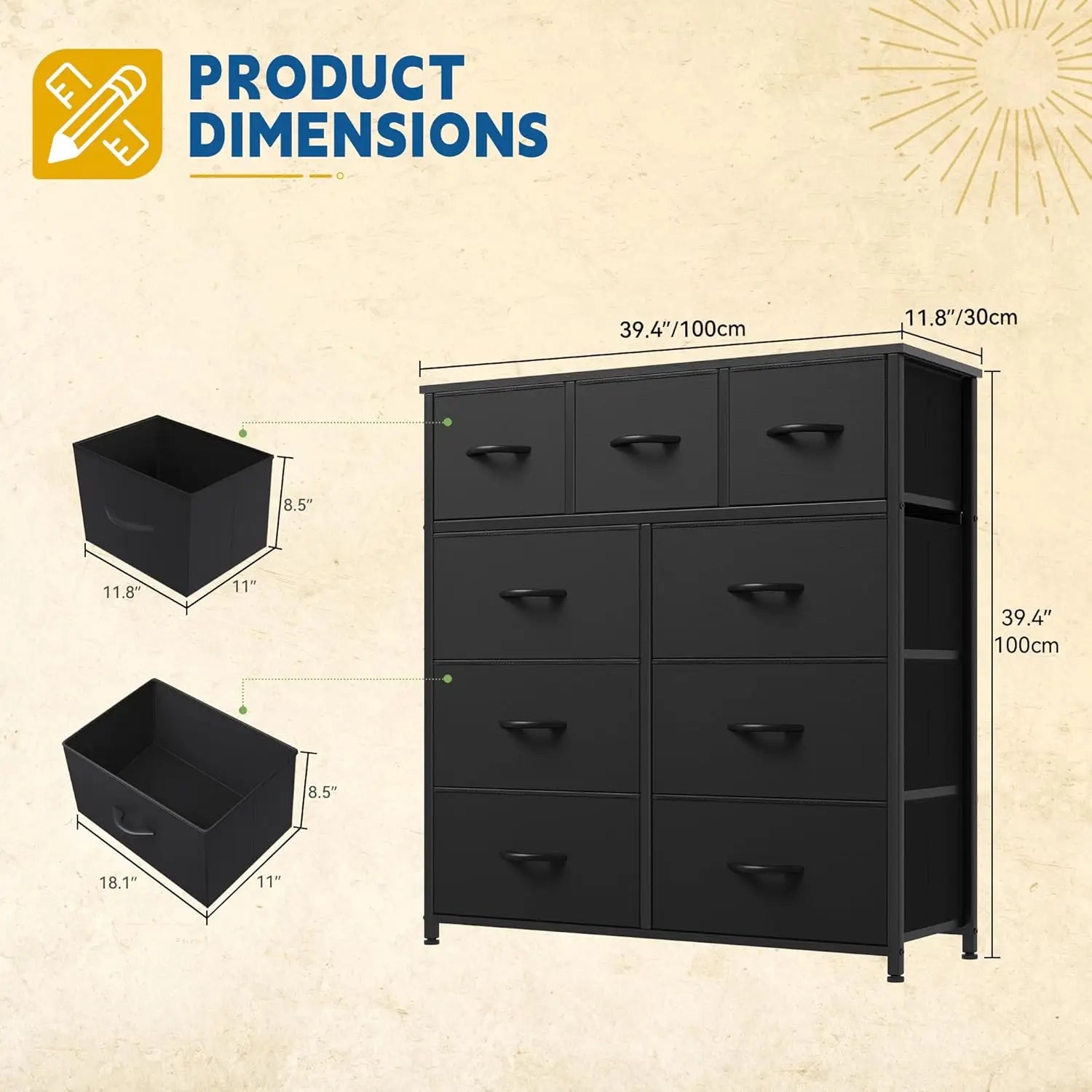 9-Drawer Fabric Storage Tower/Dresser