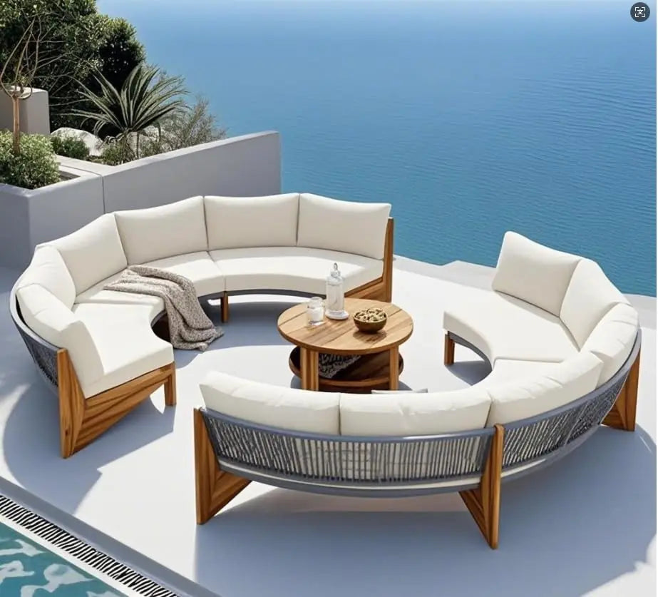 Wood Half-Moon Outdoor Sofa Set Coffee Table