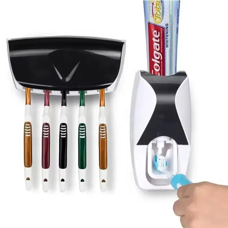 toothbrush holder with automatic toothpaste dispenser