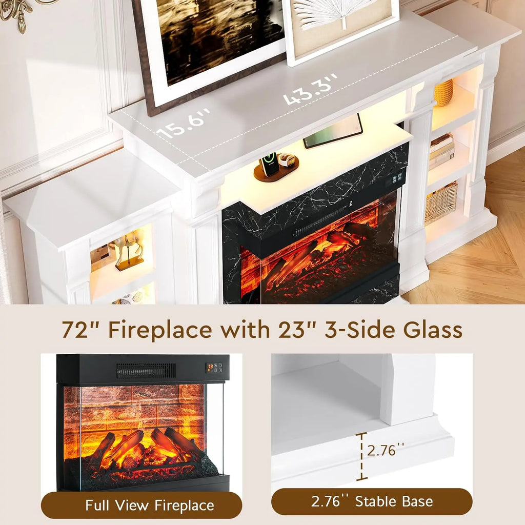 72'' Electric Fireplace Heater, TV LED Media Console