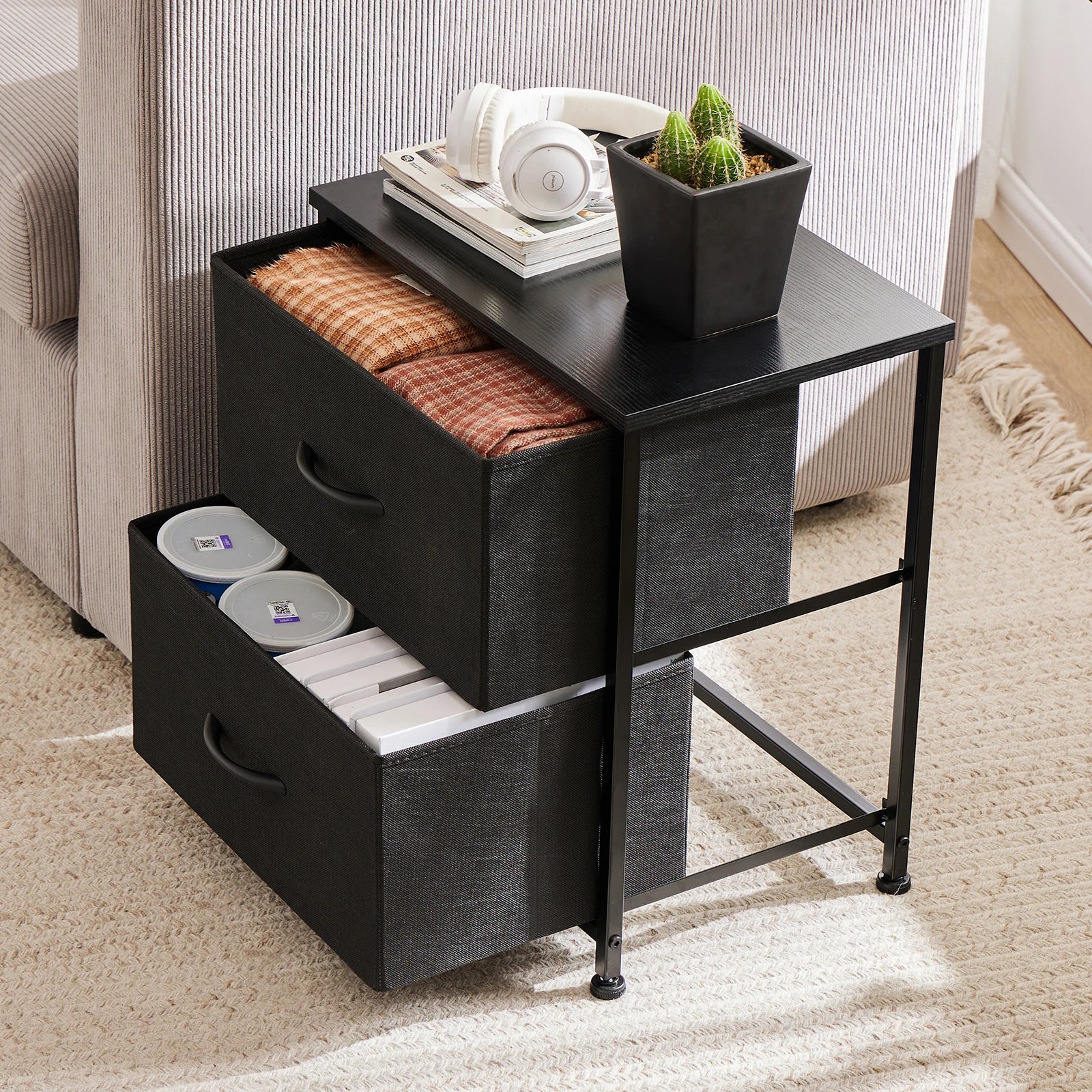Nightstand Fabric Drawers  Table Storage